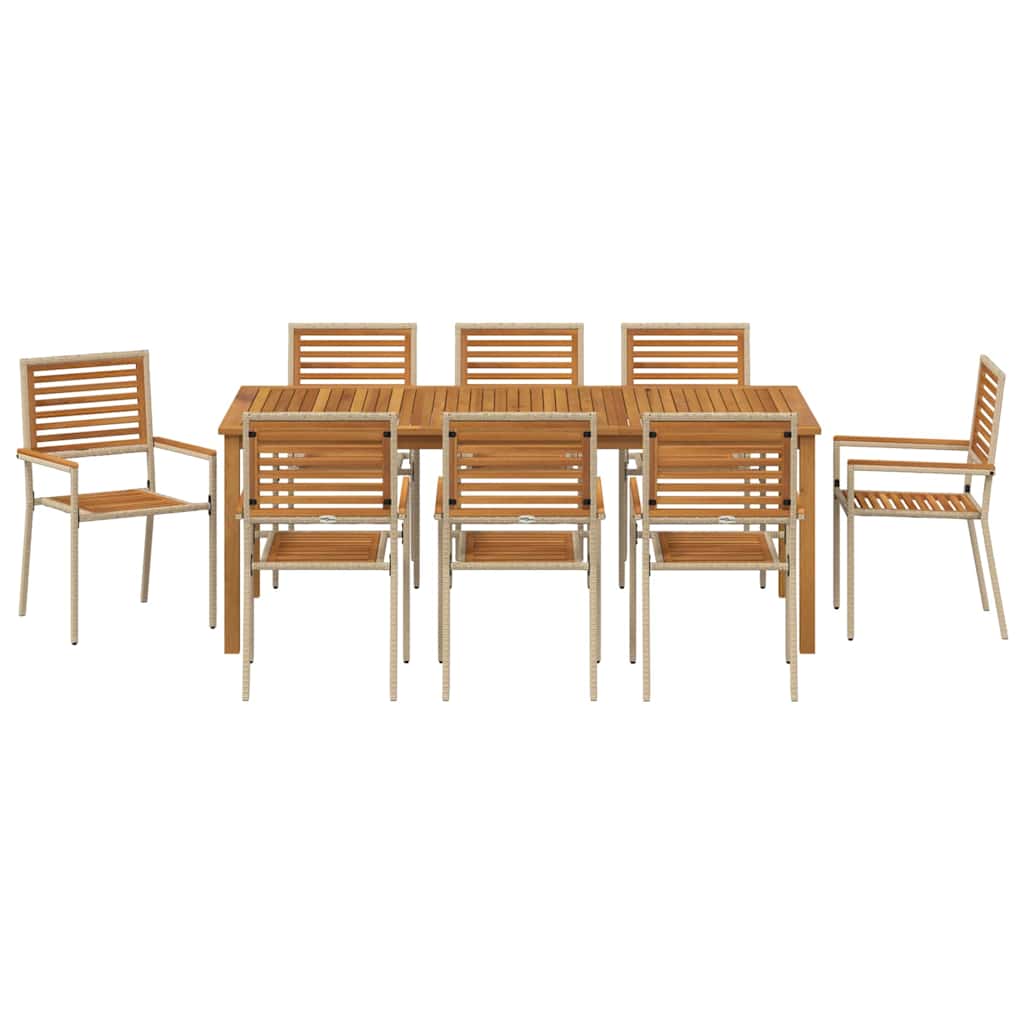 Vrtni set za objed 9 pcs Bež Čvrsto drvo akacije