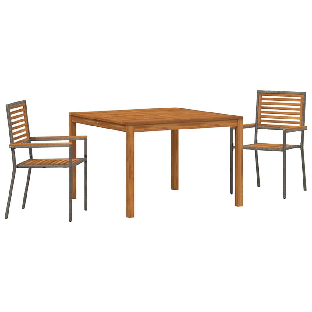 Vrtni set za objed 3 pcs Siva Čvrsto drvo akacije