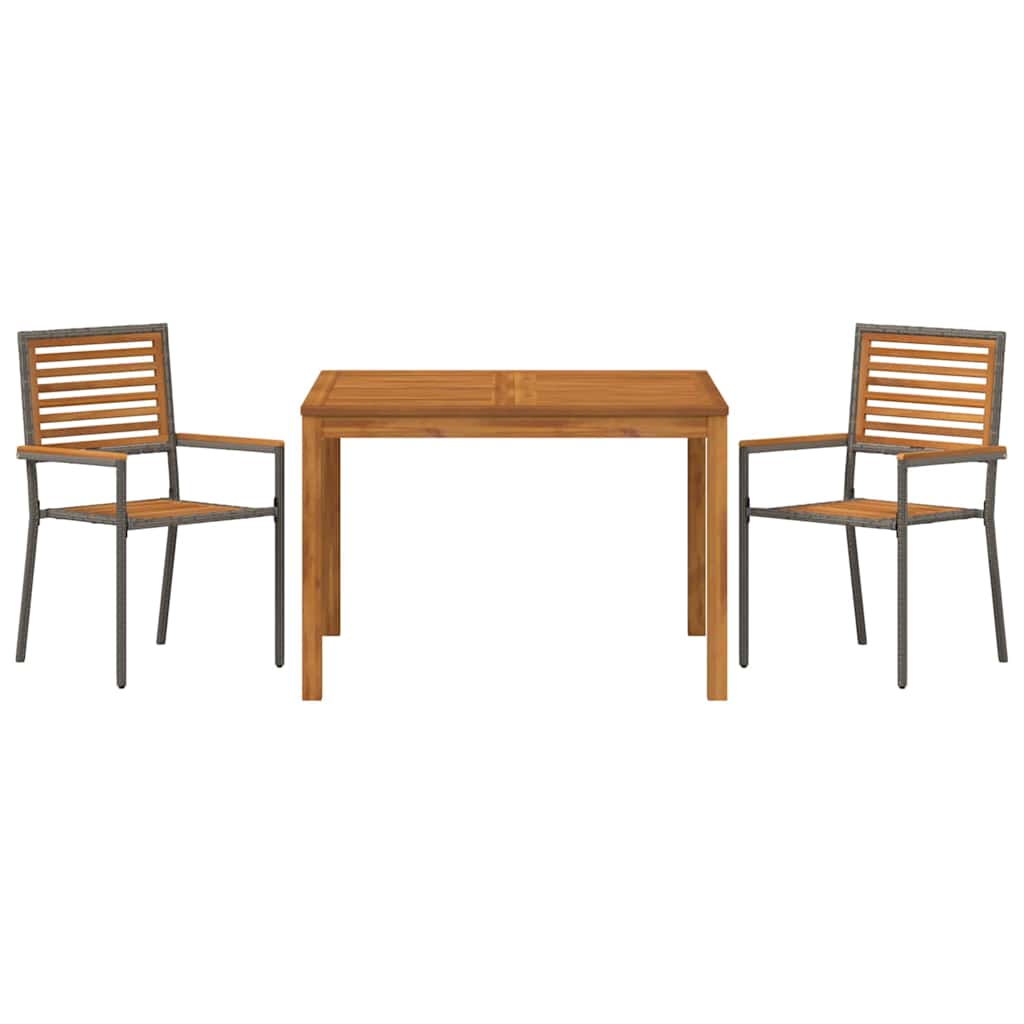 Vrtni set za objed 3 pcs Siva Čvrsto drvo akacije