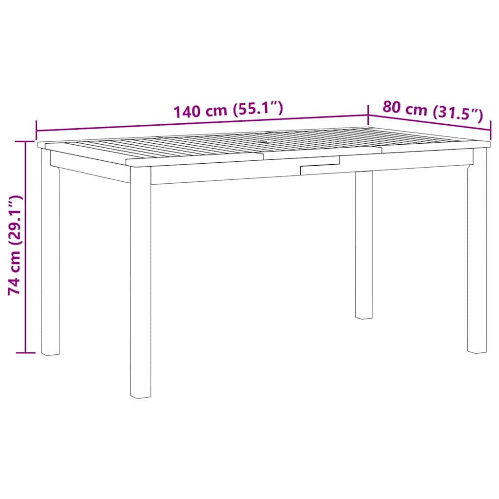 Vrtni set za objed 5 kom. Crna Čvrsto drvo akacije 140 x 80 x 74 cm