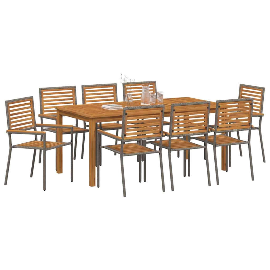 Vrtni set za objed 9 pcs Siva Čvrsto drvo akacije