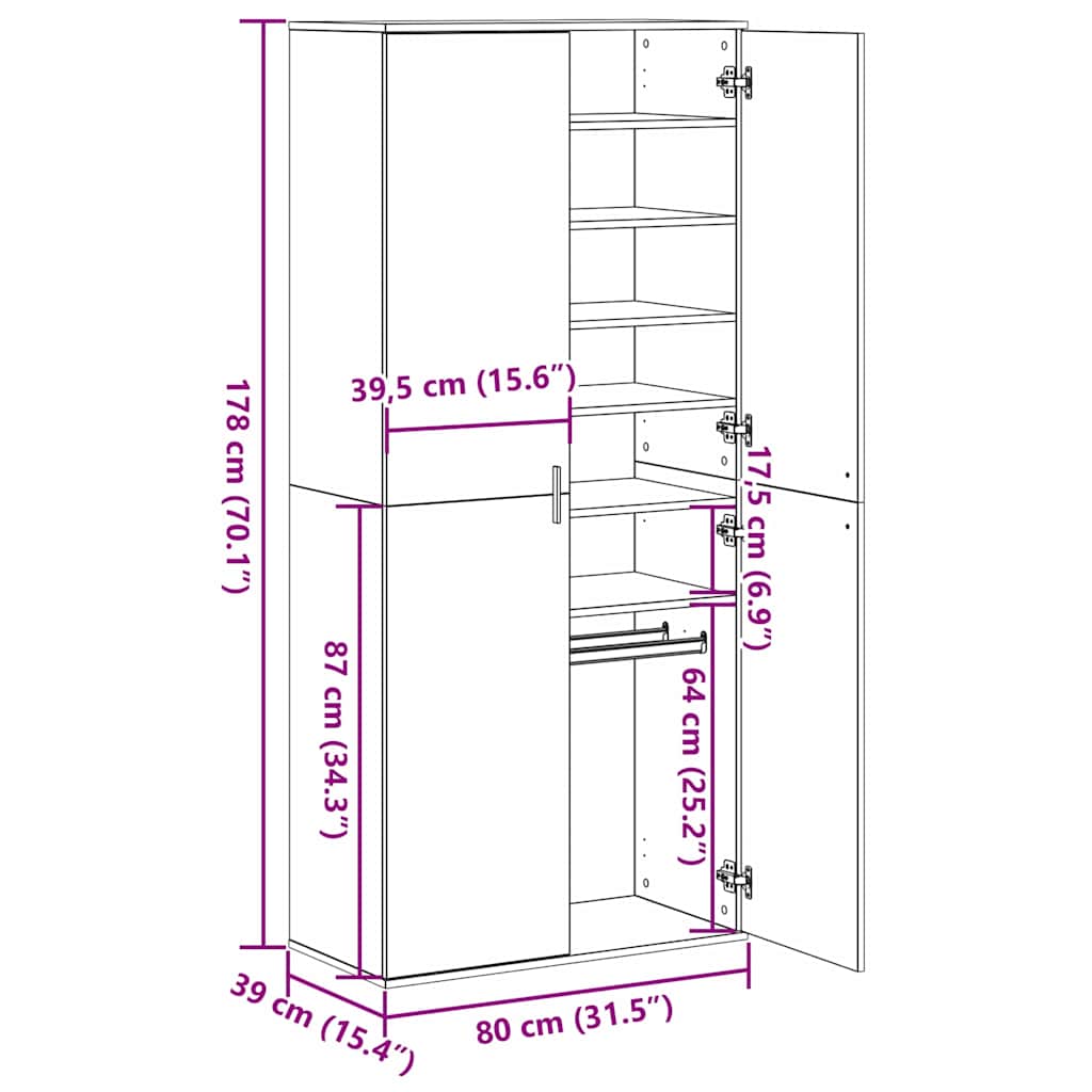 Highboard hrast artisan 80 x 39 x 178 cm Konstruirano drvo
