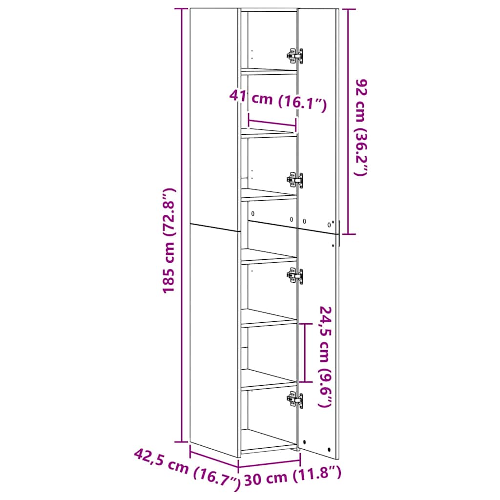 Highboard 2 pcs Umjetnički hrast 30 x 42,5 x 185 cm