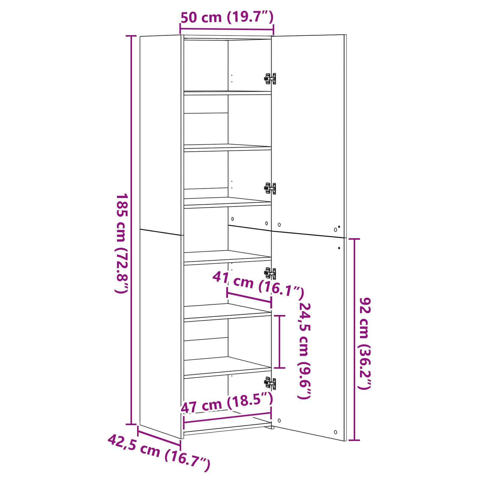 Highboard 2 pcs Staro drvo 50 x 42,5 x 185 cm