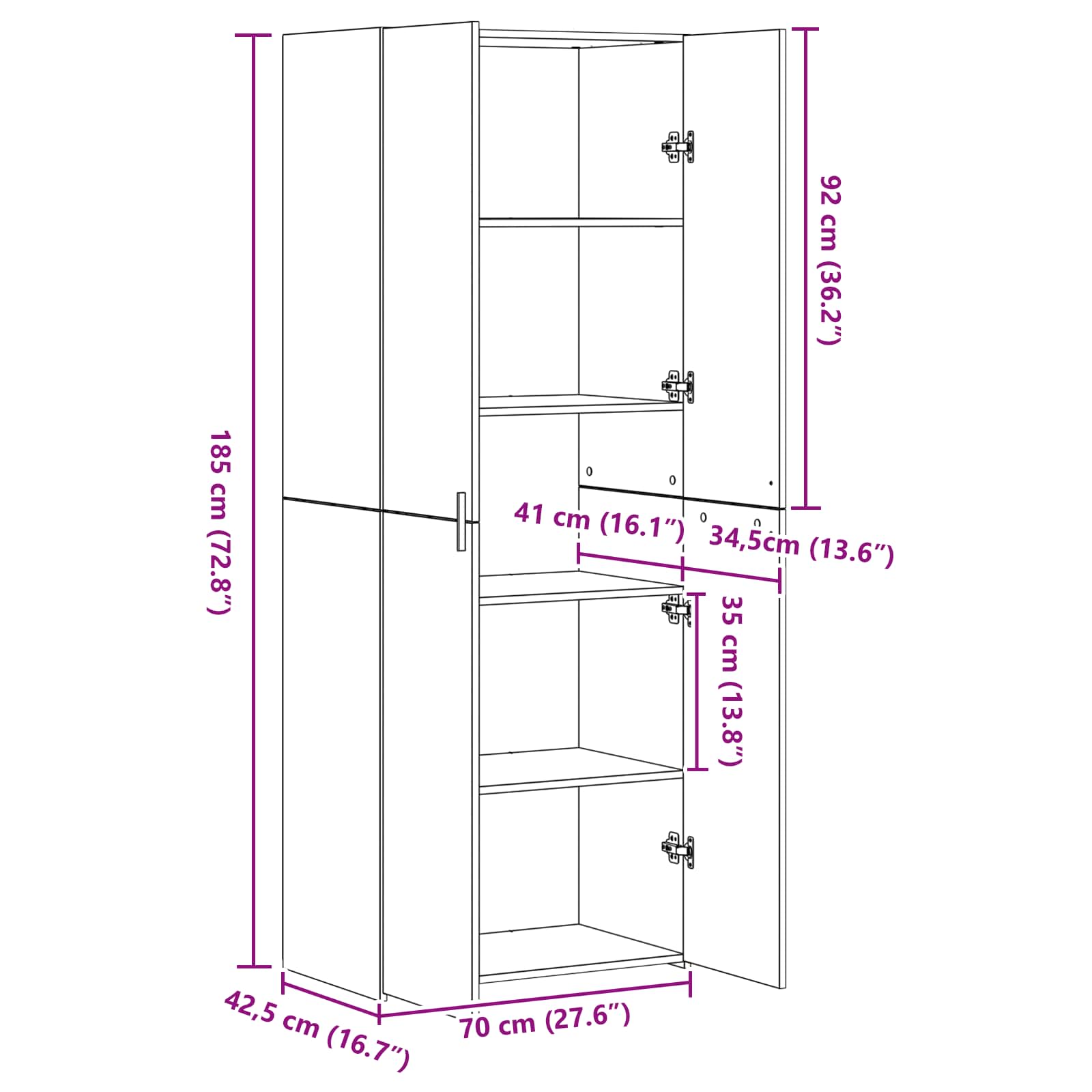 Highboard Staro drvo 70 x 42,5 x 185 cm