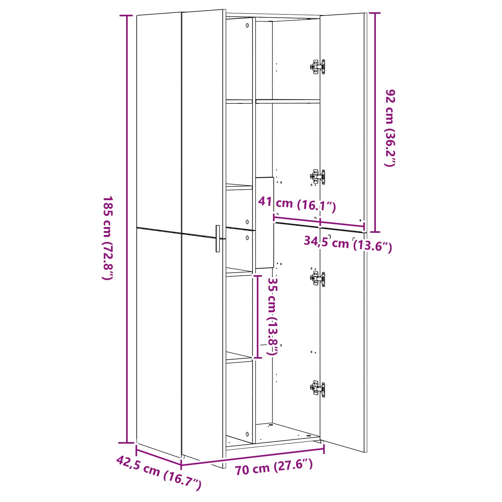 Highboard 2 pcs Crni hrast 70 x 42,5 x 185 cm