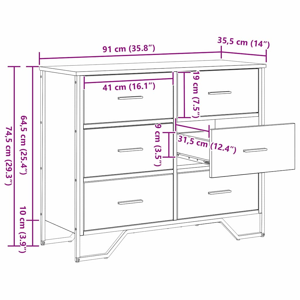 Komoda s ladicama 2 pcs Crni hrast 91 x 35,5 x 74,5 cm