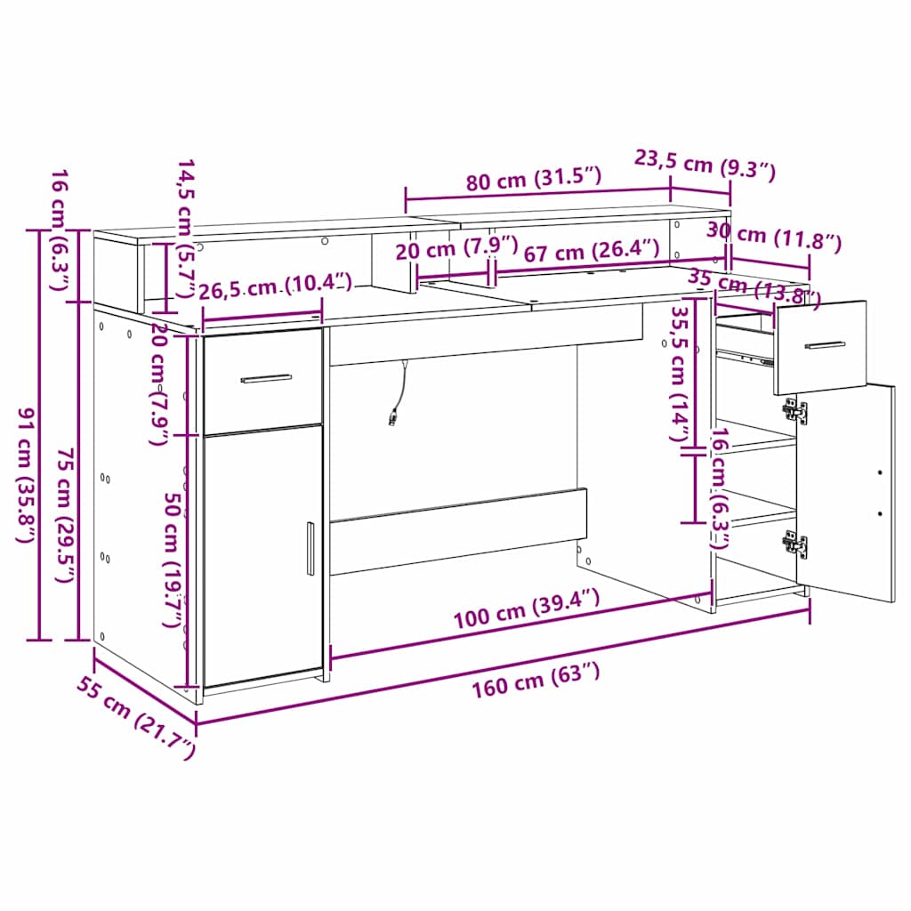 Stol s ladicama Crni hrast 160 x 55 x 91 cm Konstruirano drvo