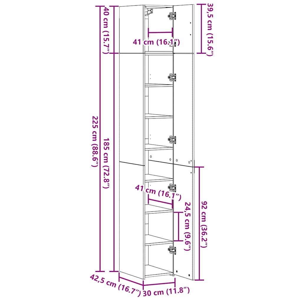 Ormarić za pohranu 3 pcs Staro drvo 30 x 42,5 x 225 cm