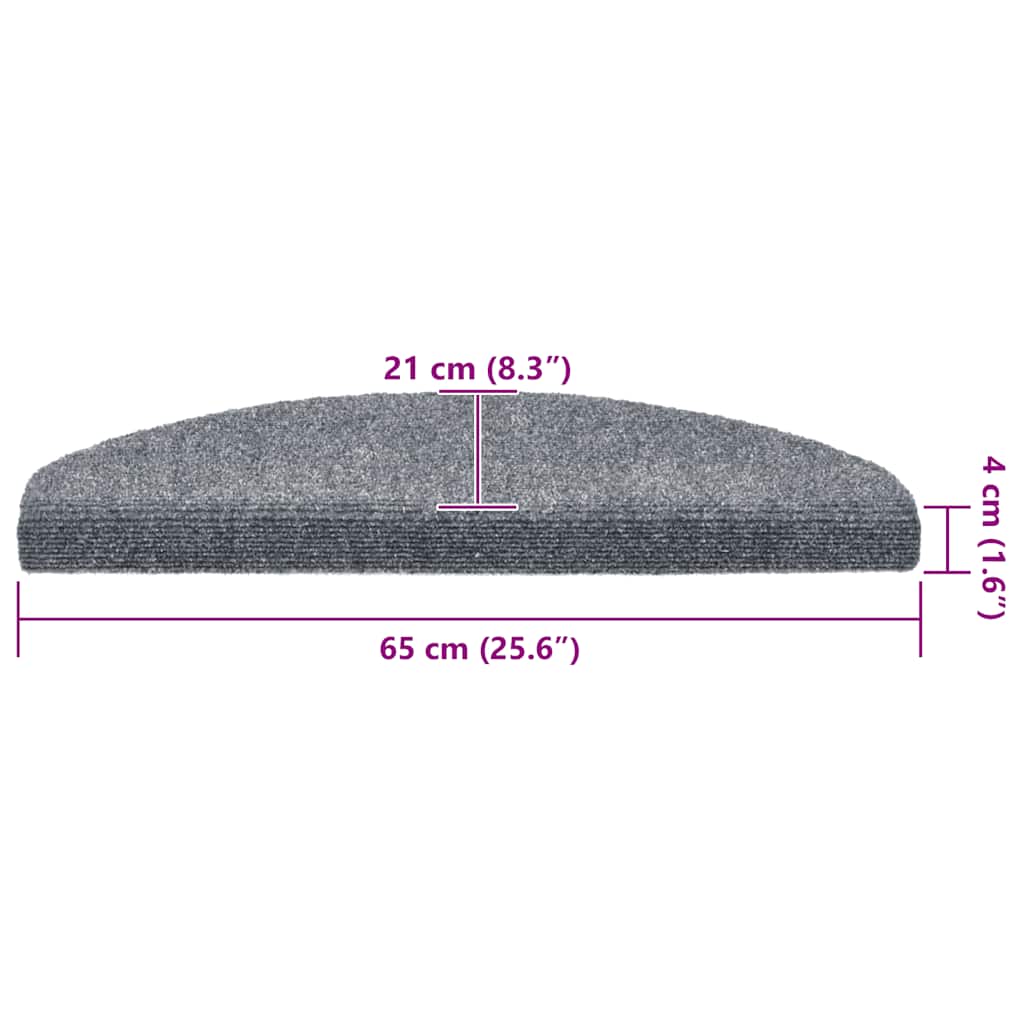 Prostirke za stepenice, samoljepljive, 20 kom., 65x21x4 cm, svijetlo sive, poluokrugle, velike