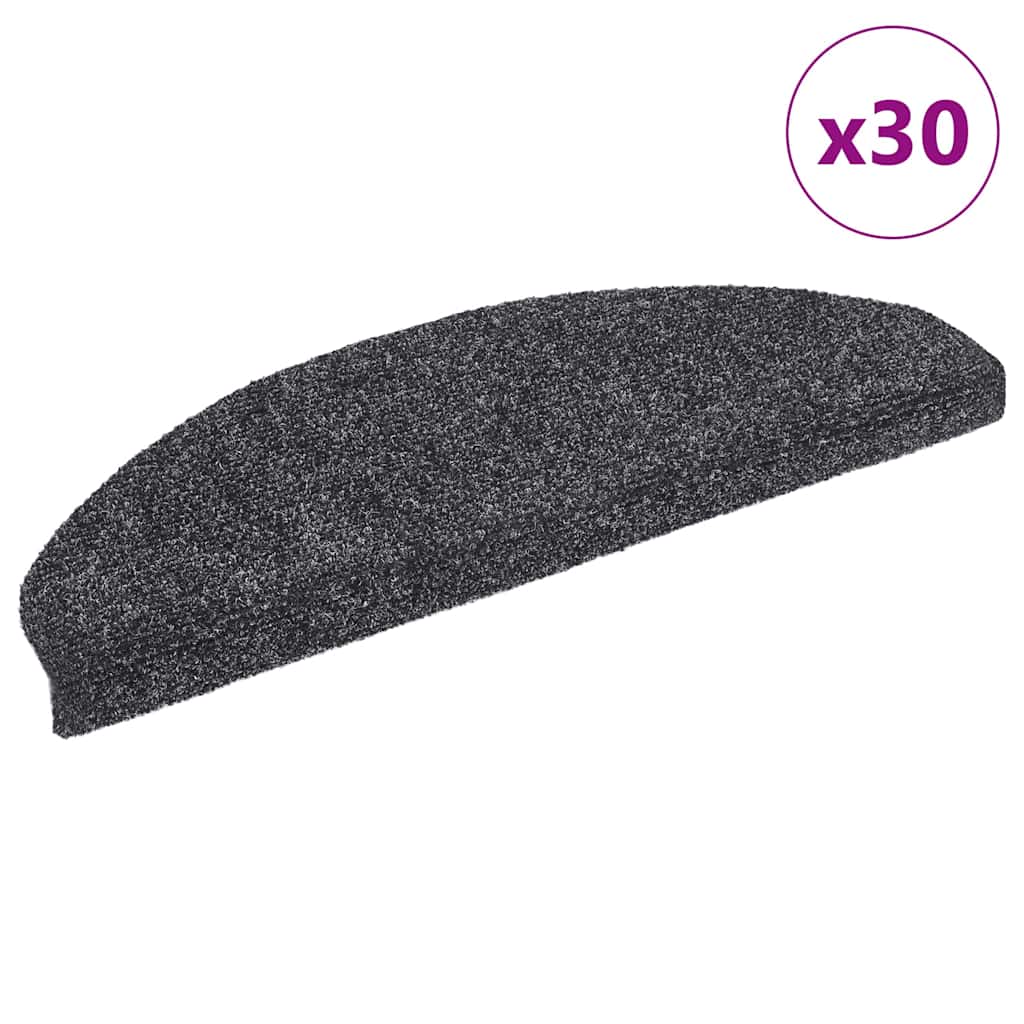 Prostirke za stepenice, samoljepljive, 30 kom., 65x21x4 cm, tamno sive, poluokrugle, velike