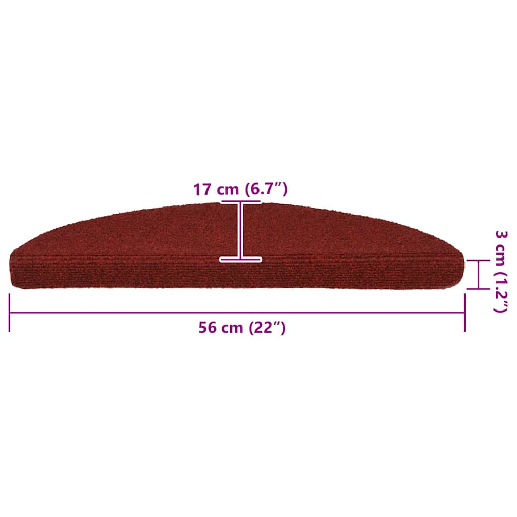 Prostirke za stepenice, samoljepljive, 20 kom, 56x17x3 cm, bordo crvene, poluokrugle
