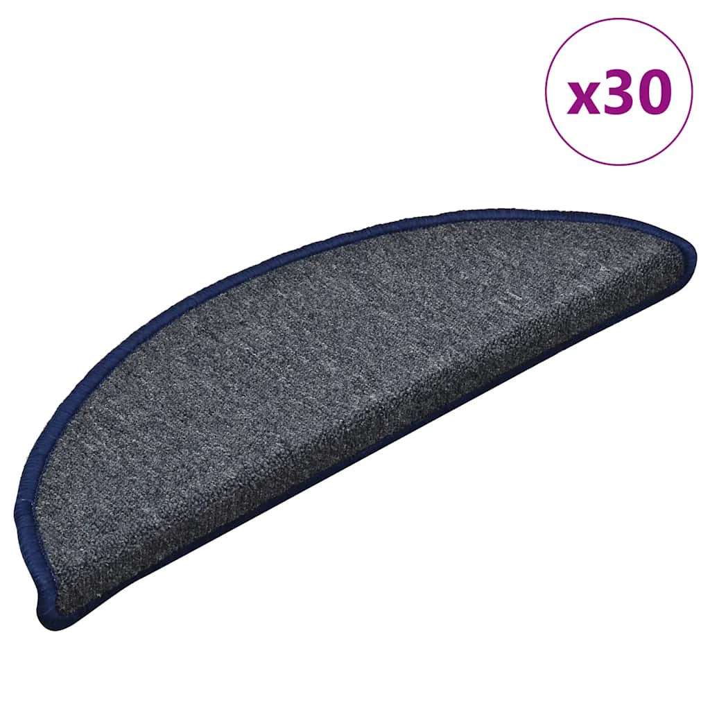 Prostirke za stepenice 30 kom 56x17x3 cm tamno sive i plave poluokrugle