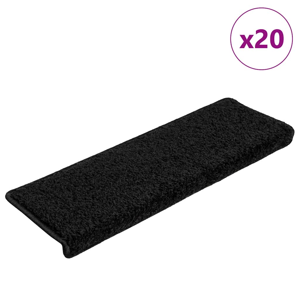 Prostirke za stepenice 20 kom 65x21x4 cm Crne s pravokutnim rubom