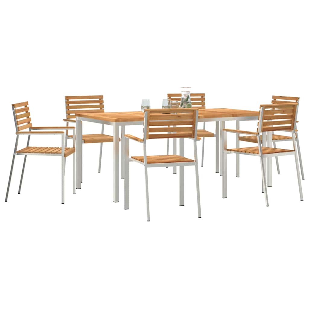 Vrtni set za objed 7 pcs Masivni teak drvo i nehrđajući čelik
