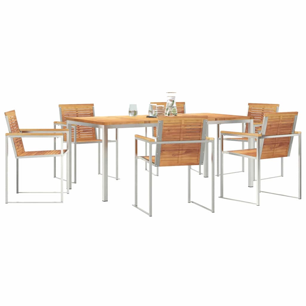 Vrtni set za objed 7 pcs Masivni teak drvo i nehrđajući čelik