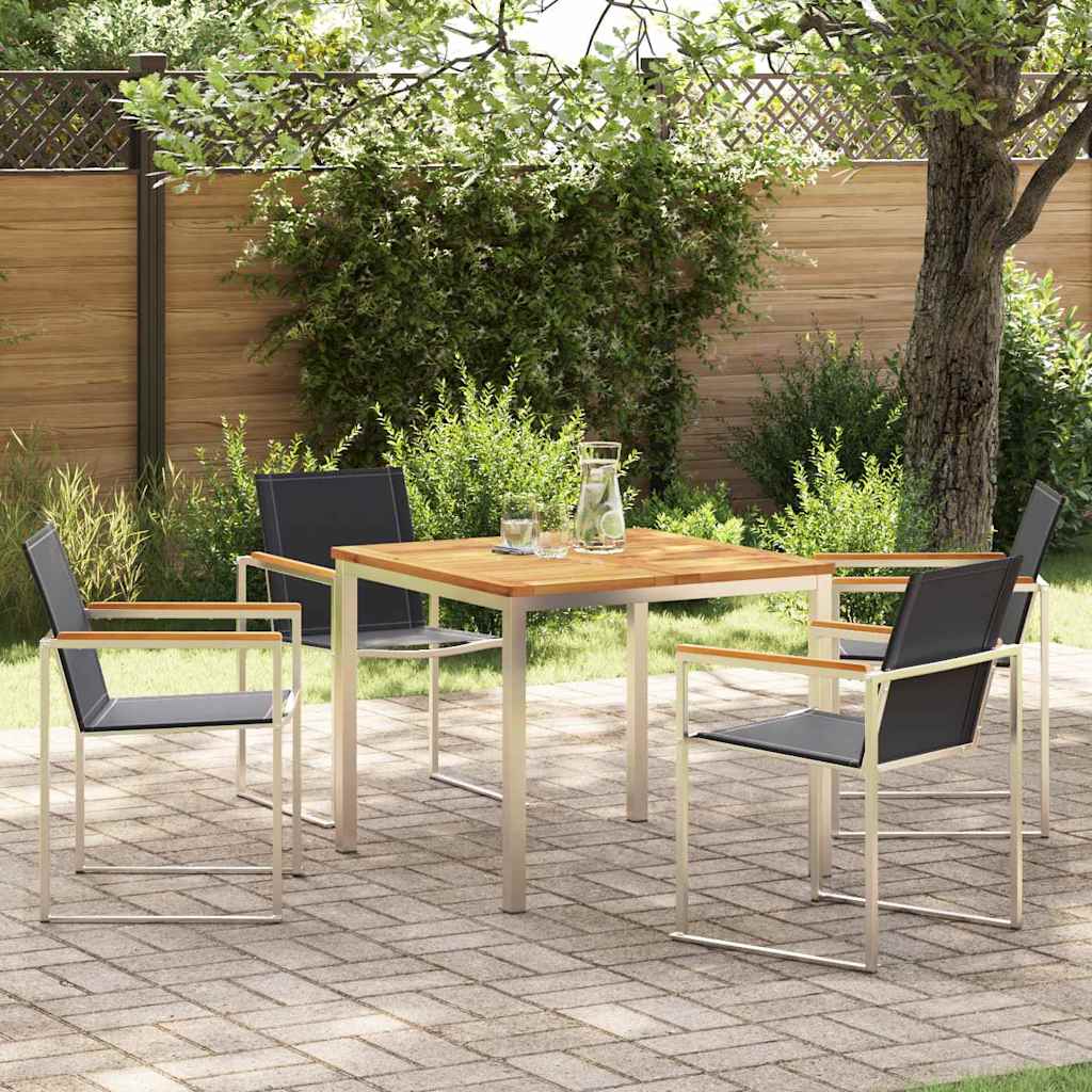 Vrtni set za objed 5 pcs Masivni teak drvo i nehrđajući čelik