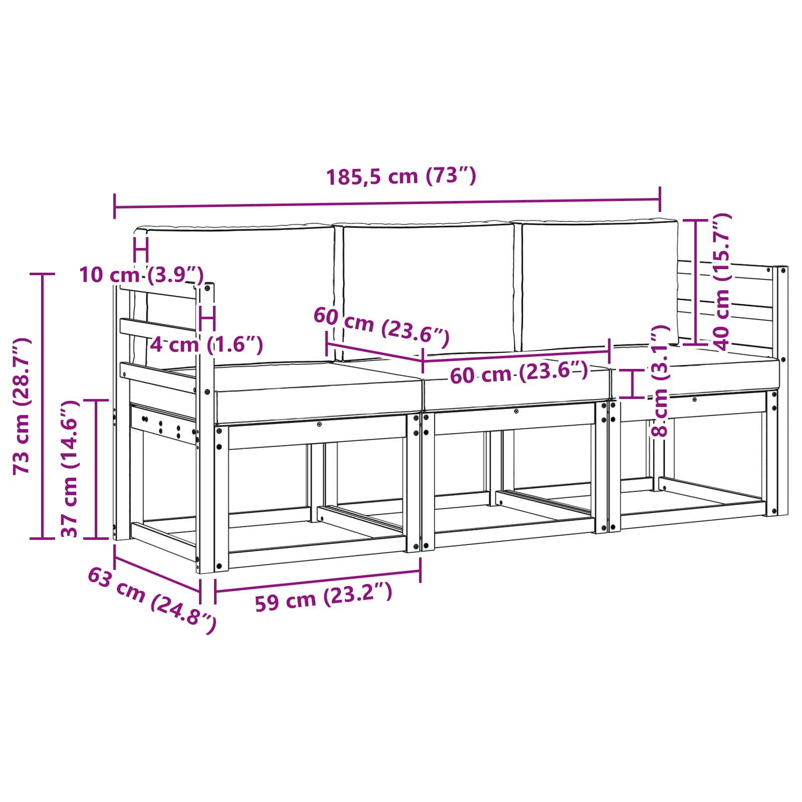 Set vanjskih sofa s jastukom 3 pcs Prirodna i bež