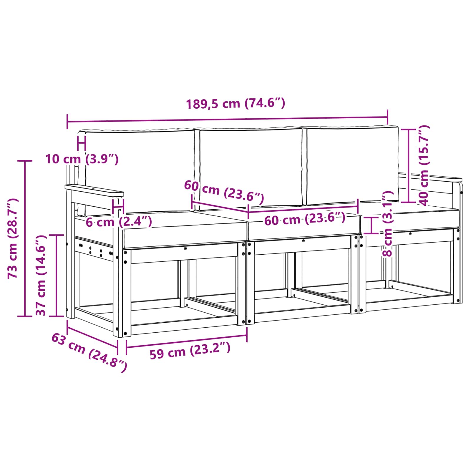 Set vanjskih sofa s jastukom 3 pcs Prirodna i krem