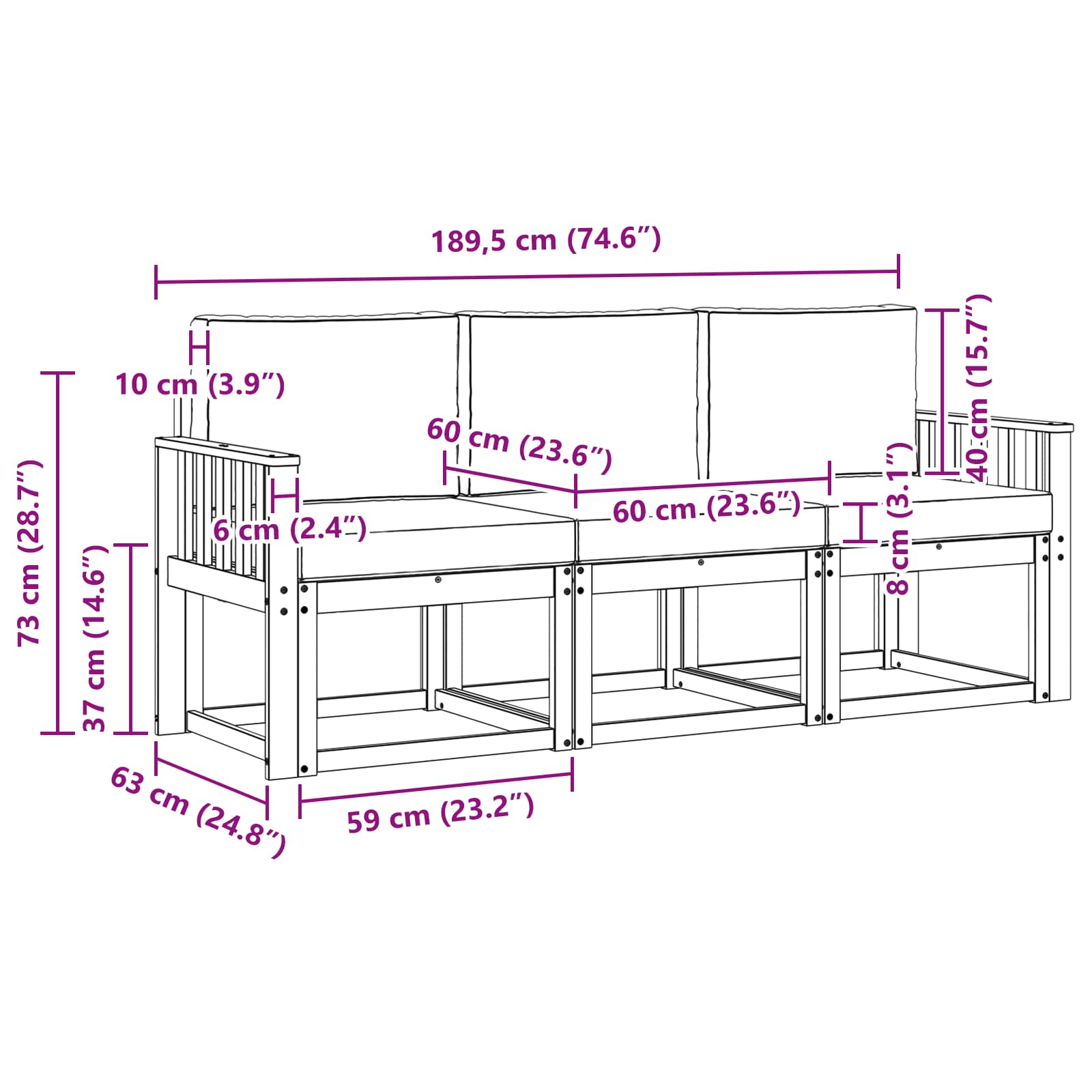 Set vanjskih sofa s jastukom 3 pcs Prirodna i krem