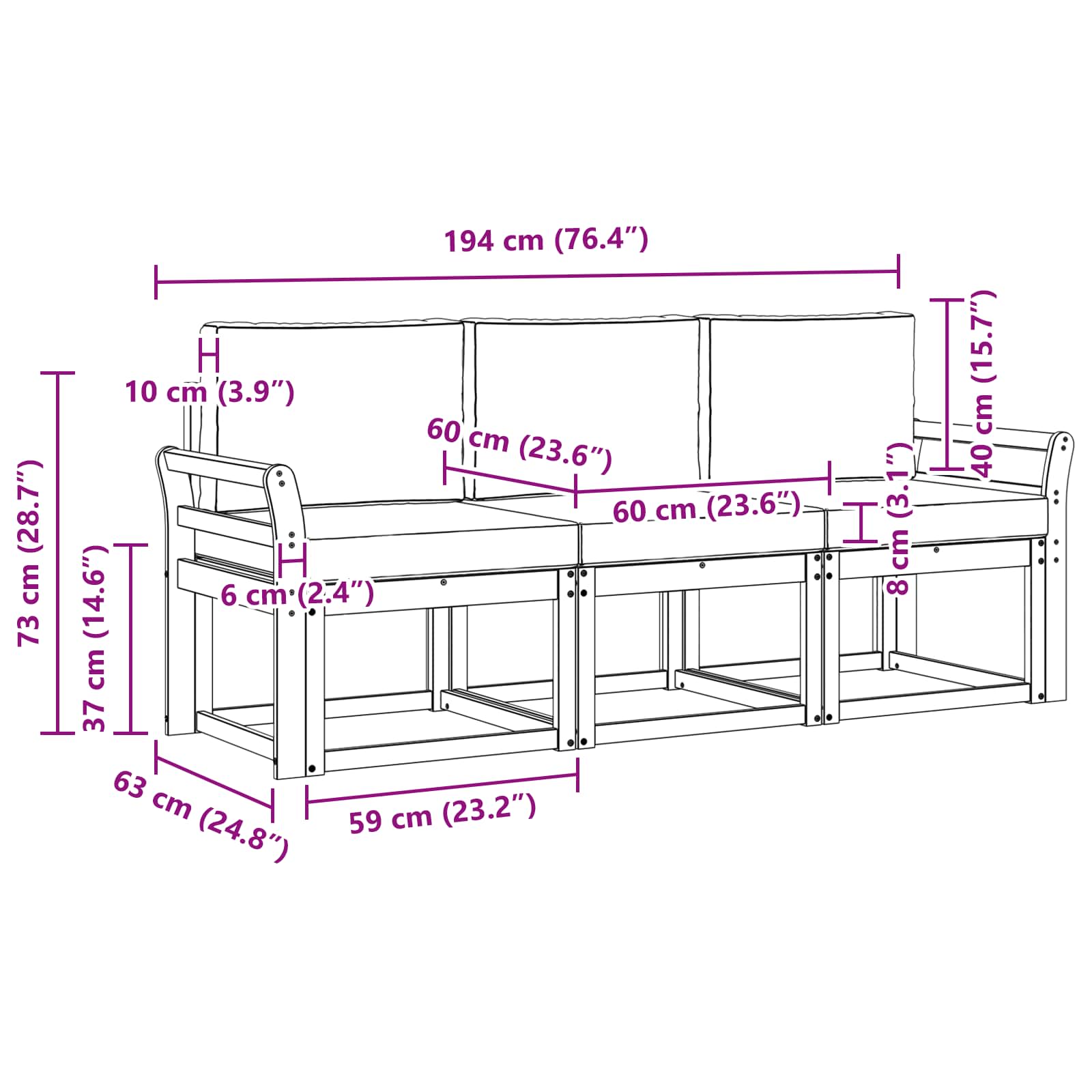 Set vanjskih sofa s jastukom 3 pcs Prirodna i antracit