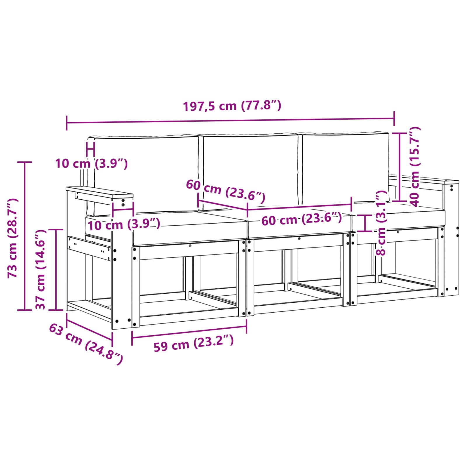 Set vanjskih sofa s jastukom 3 pcs Prirodna i antracit