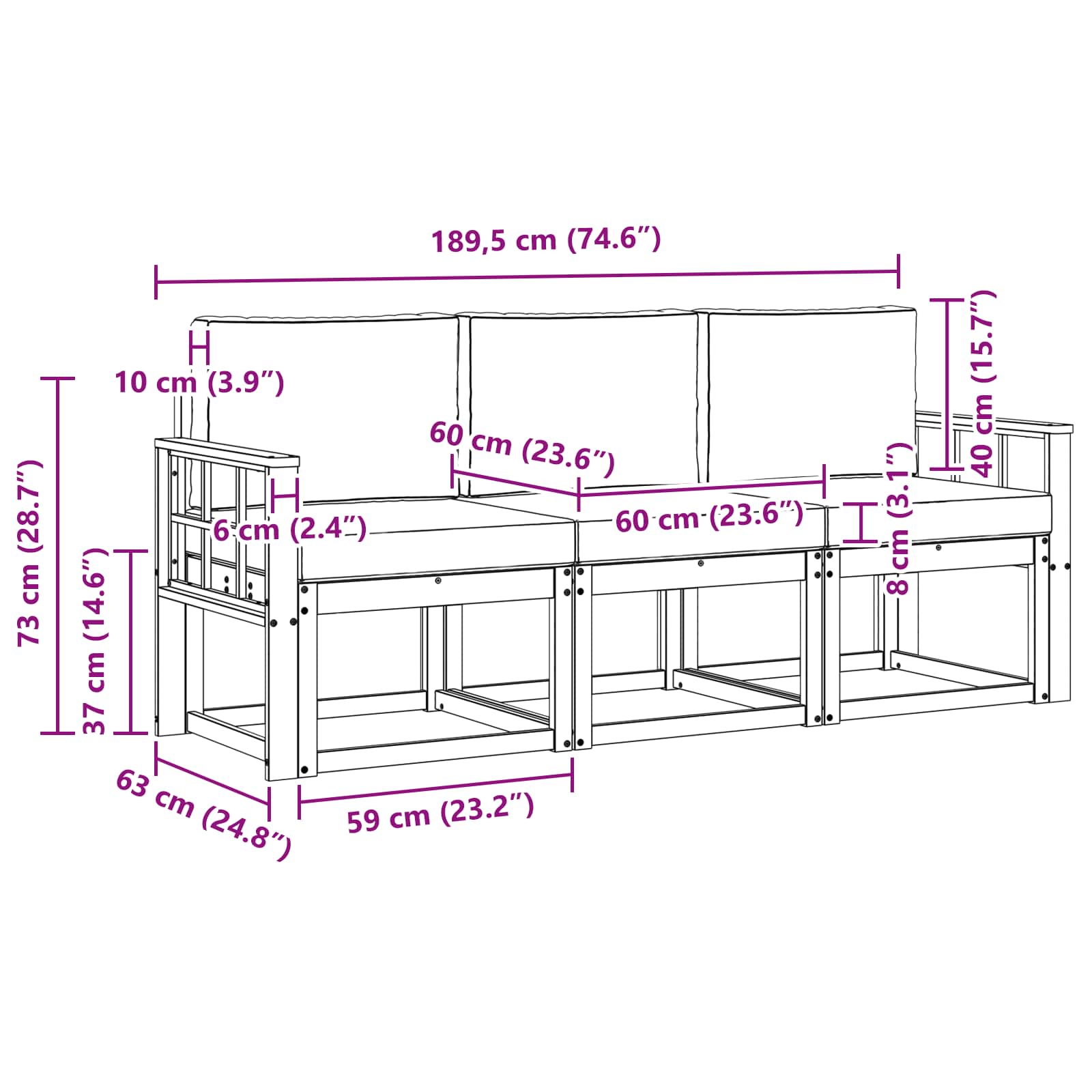 Set vanjskih sofa s jastukom 3 pcs Prirodna i svijetlo siva