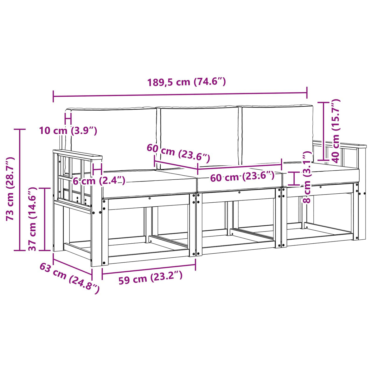 Set vanjskih sofa 3 kom. Prirodna i antracit