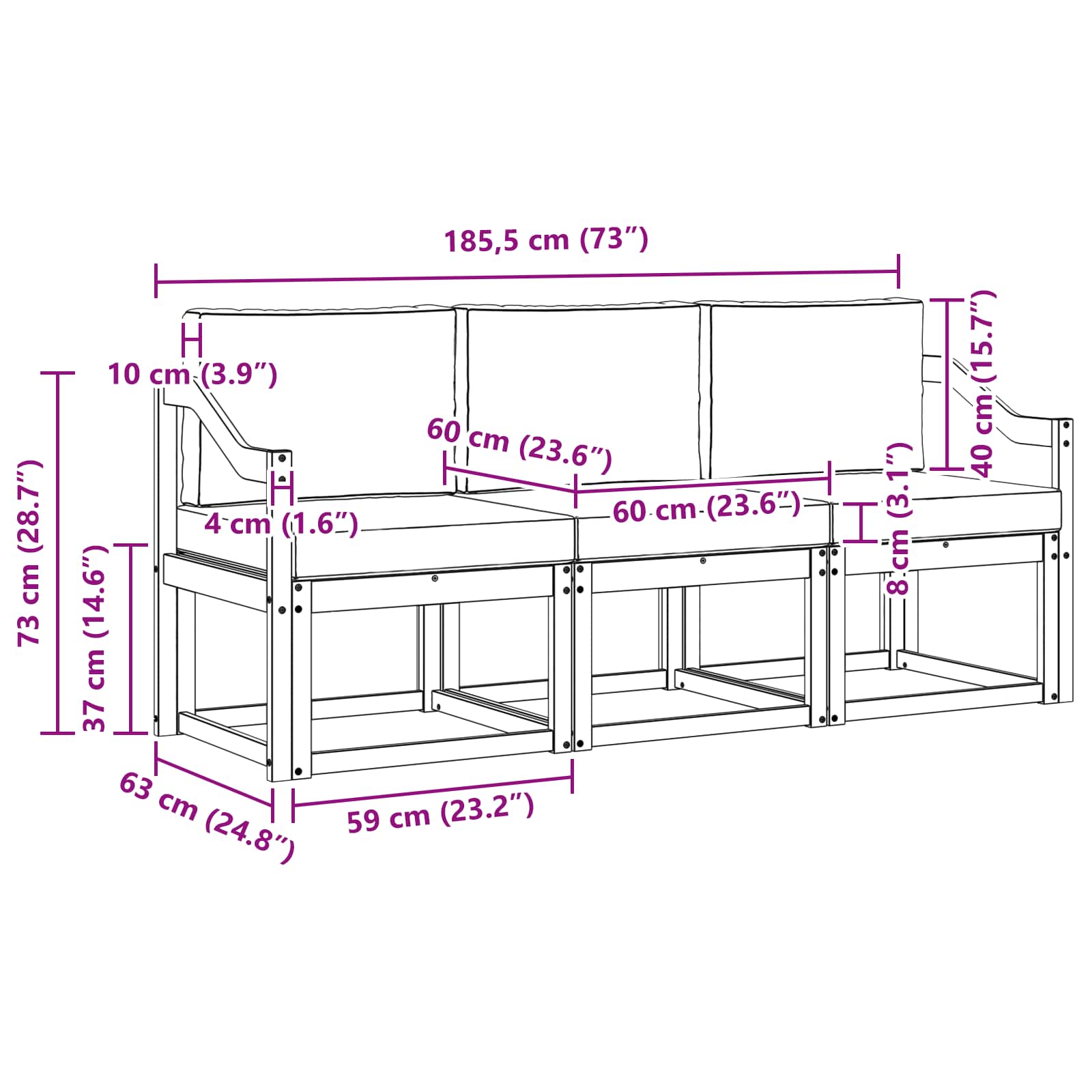 Set vanjskih sofa s jastukom 3 pcs Prirodna i antracit