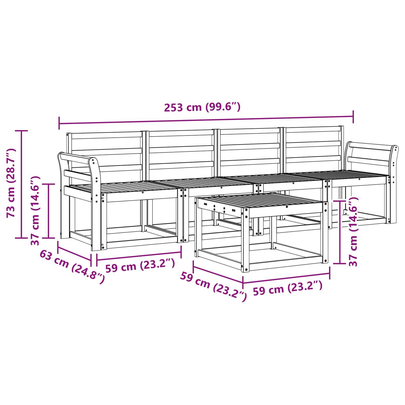 Set vanjskih sofa 5 pcs Prirodna