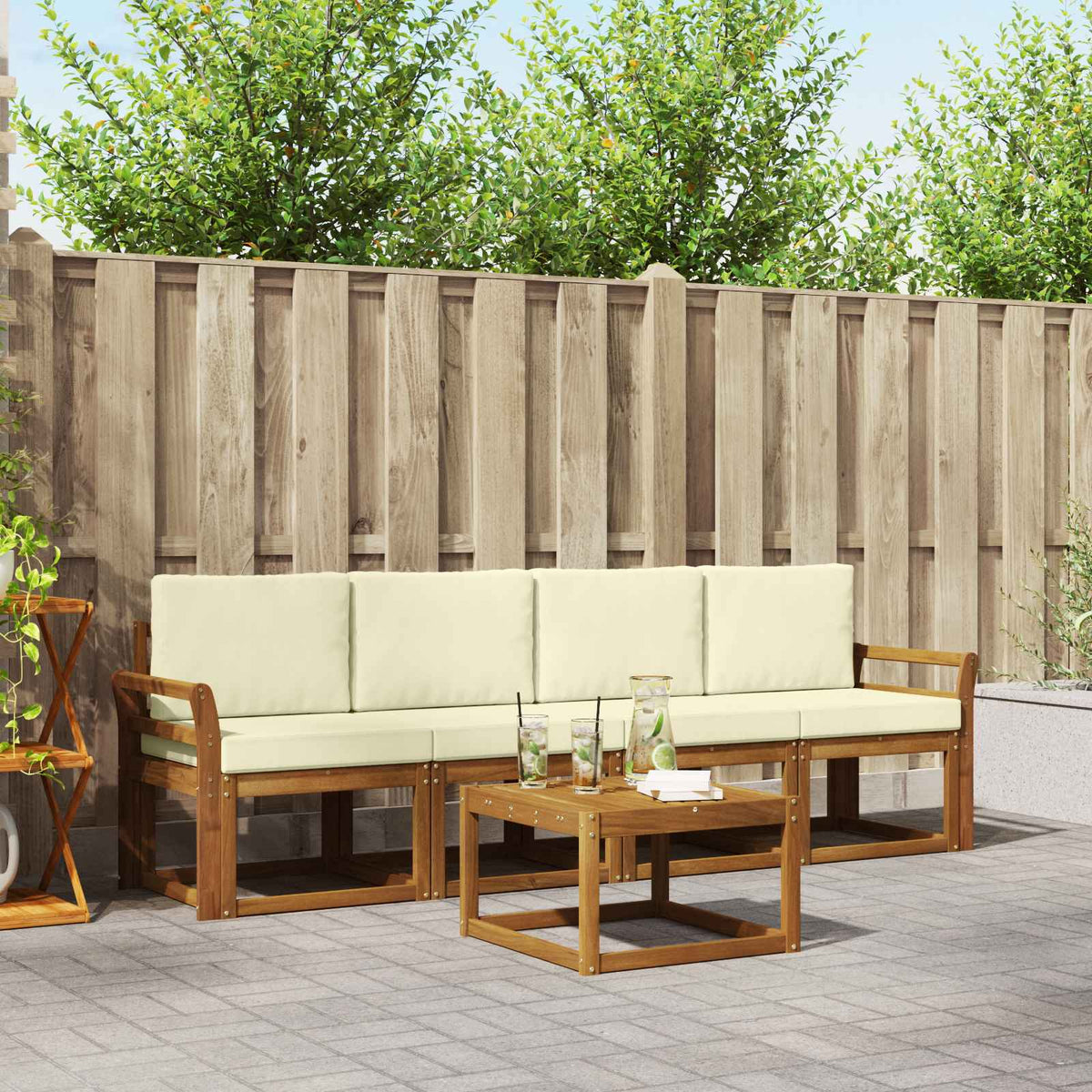 Set vanjskih sofa 5 kom. Prirodna i krem