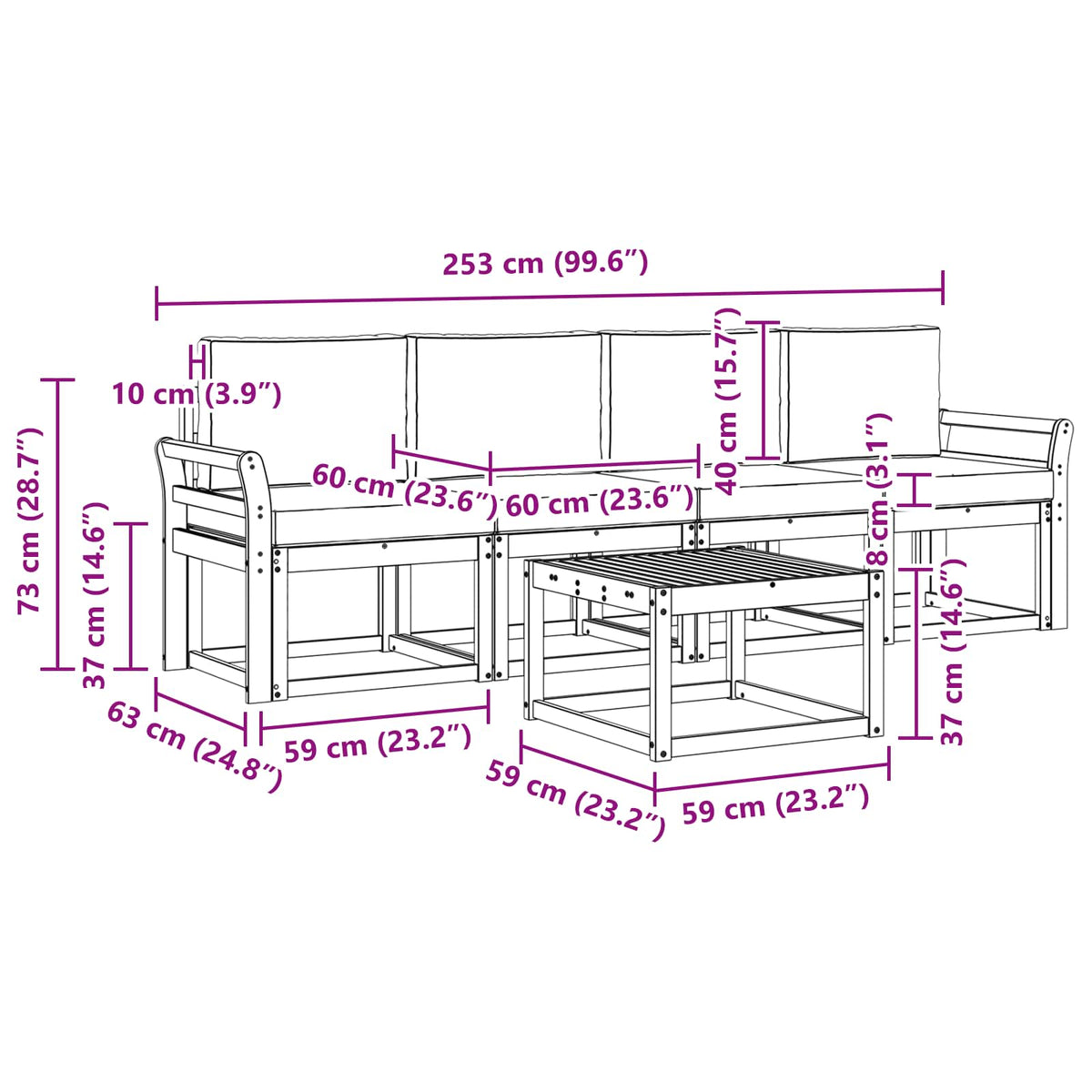 Set vanjskih sofa 5 kom. Prirodna i svijetlo siva
