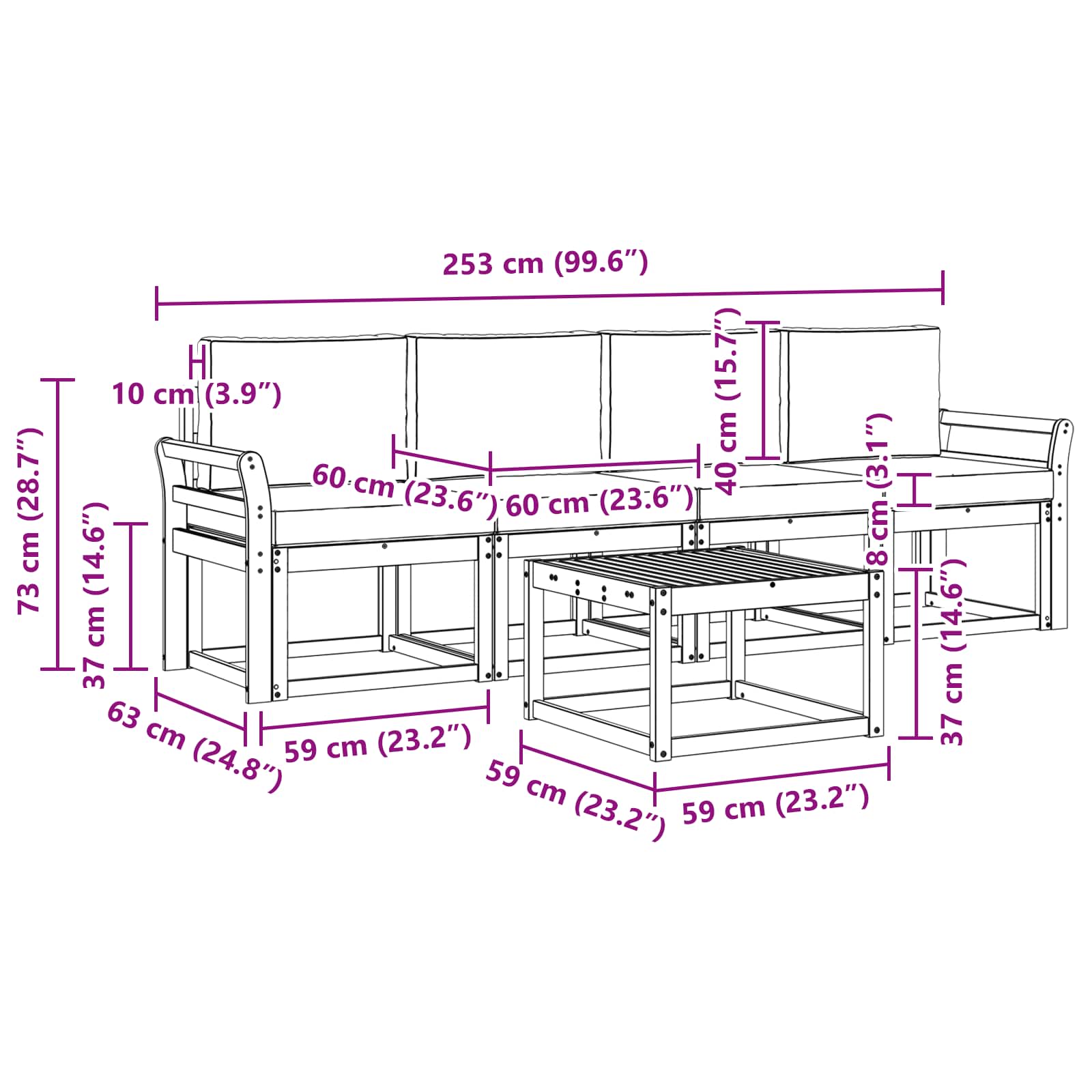 Set vanjskih sofa s jastukom 5 pcs Prirodna i antracit