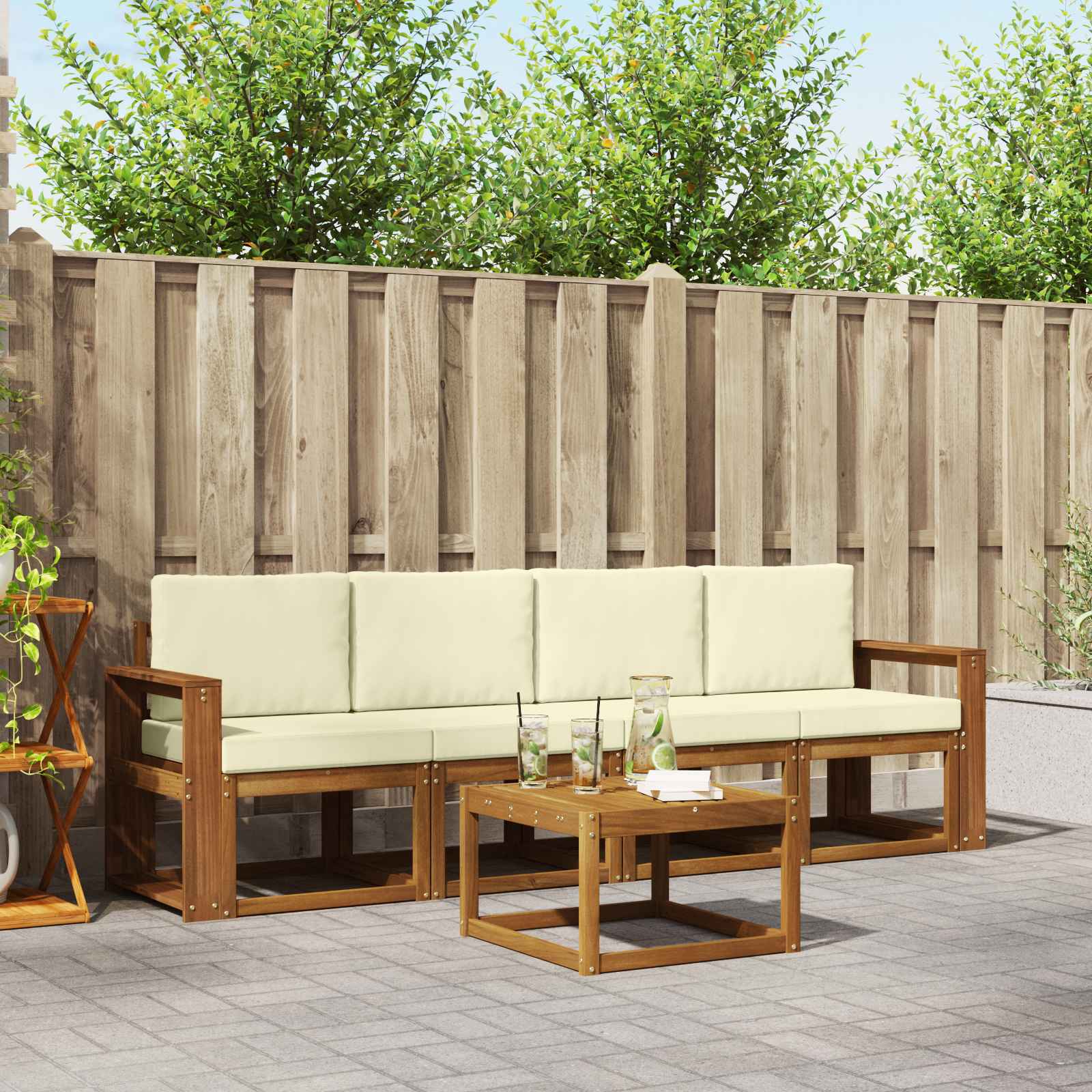 Set vanjskih sofa s jastukom 5 pcs Prirodna i krem