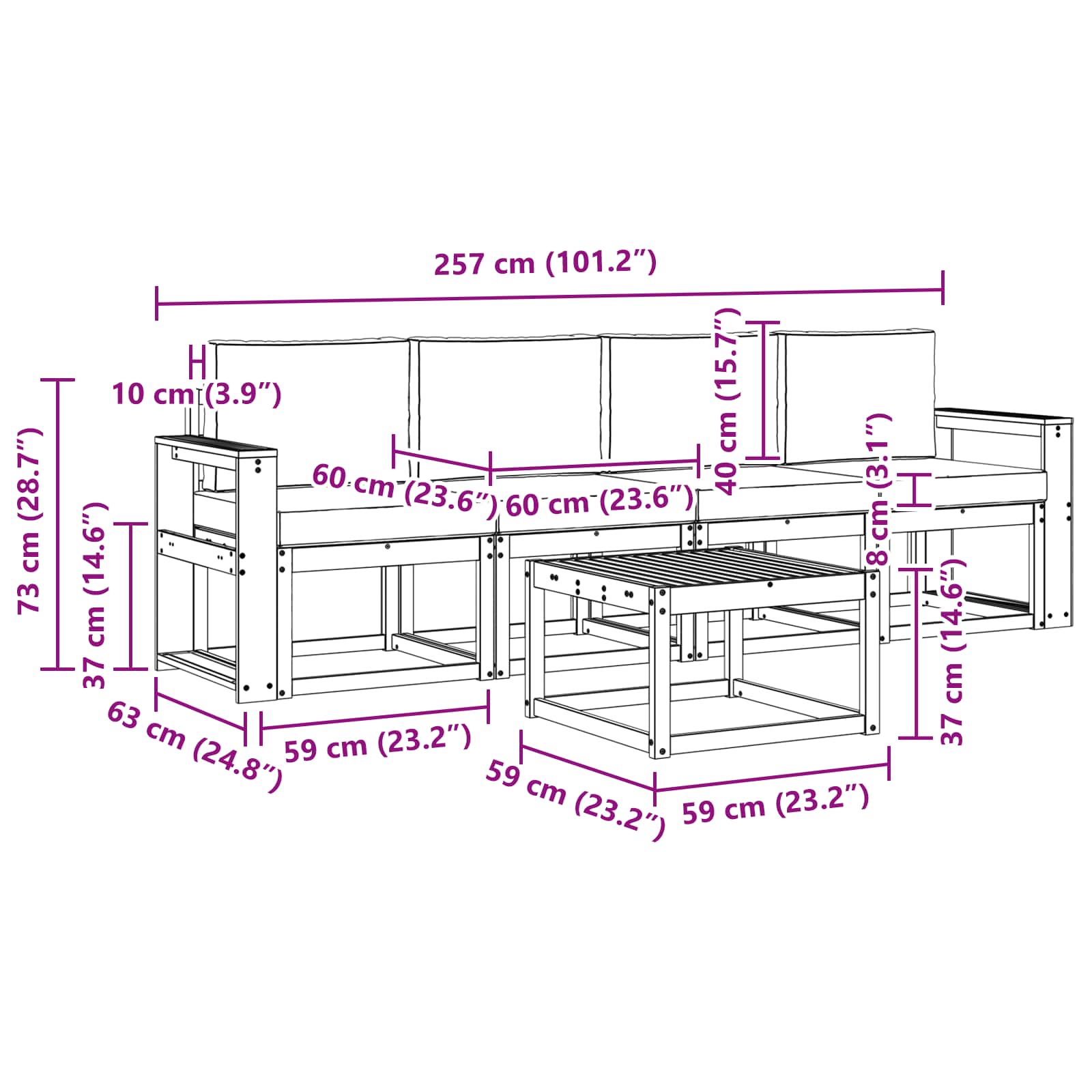 Set vanjskih sofa s jastukom 5 pcs Prirodna i krem