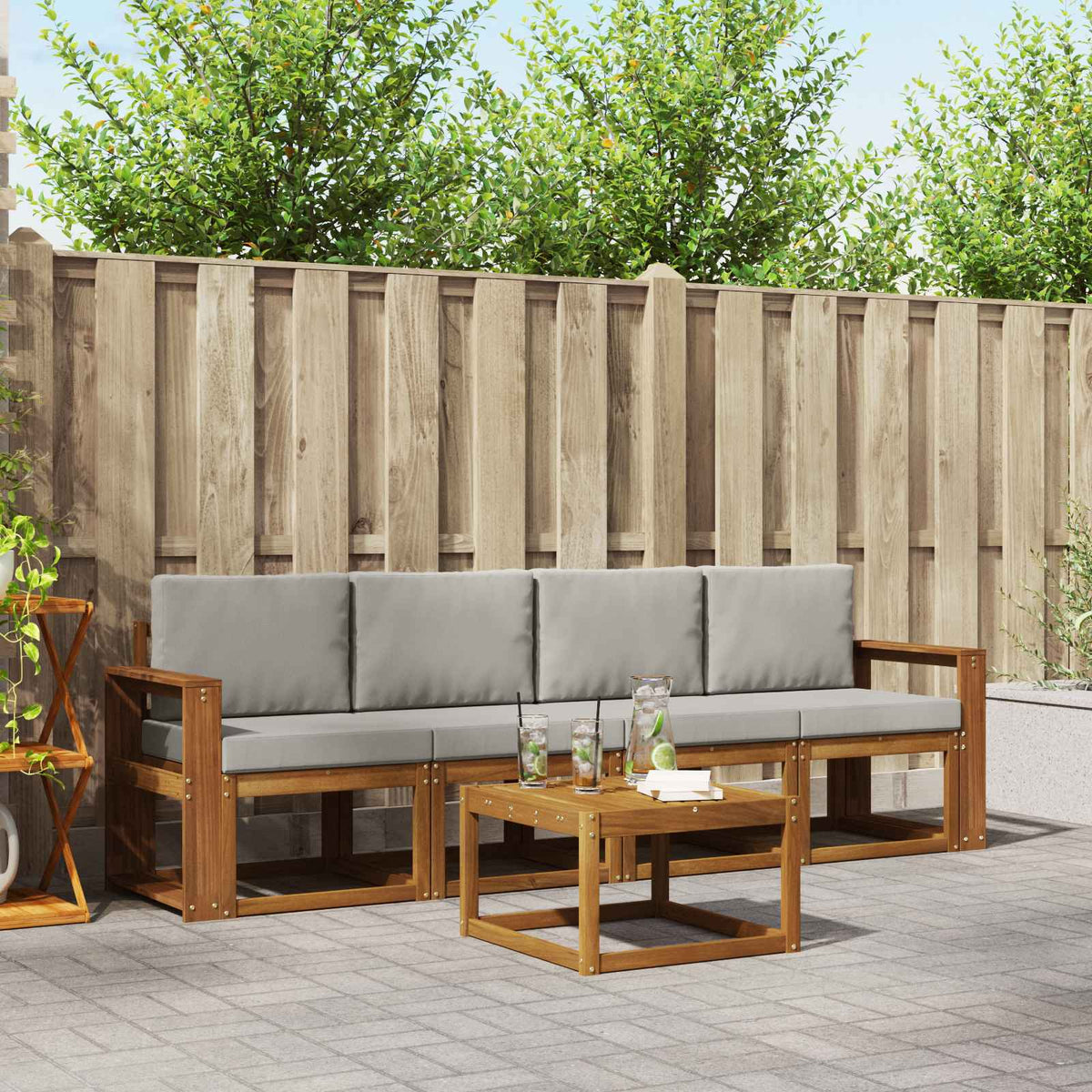 Set vanjskih sofa 5 kom. Prirodna i svijetlo siva