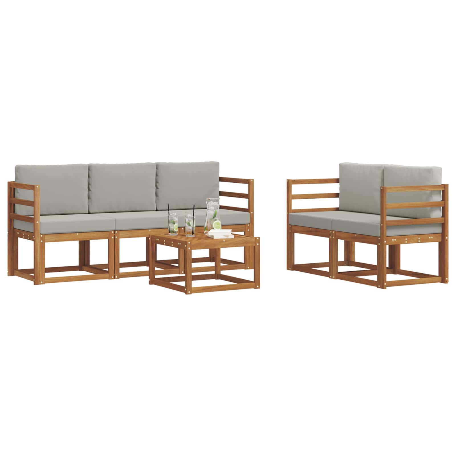 Set vanjskih sofa s jastukom 6 pcs Prirodna i svijetlo siva