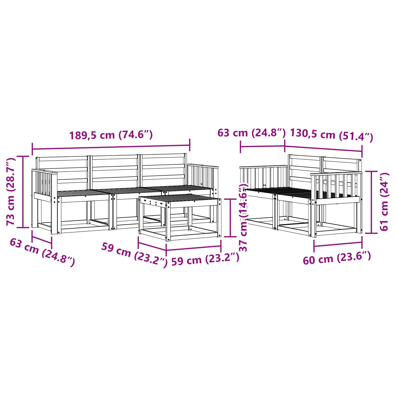 Set vanjskih sofa 6 pcs Prirodna