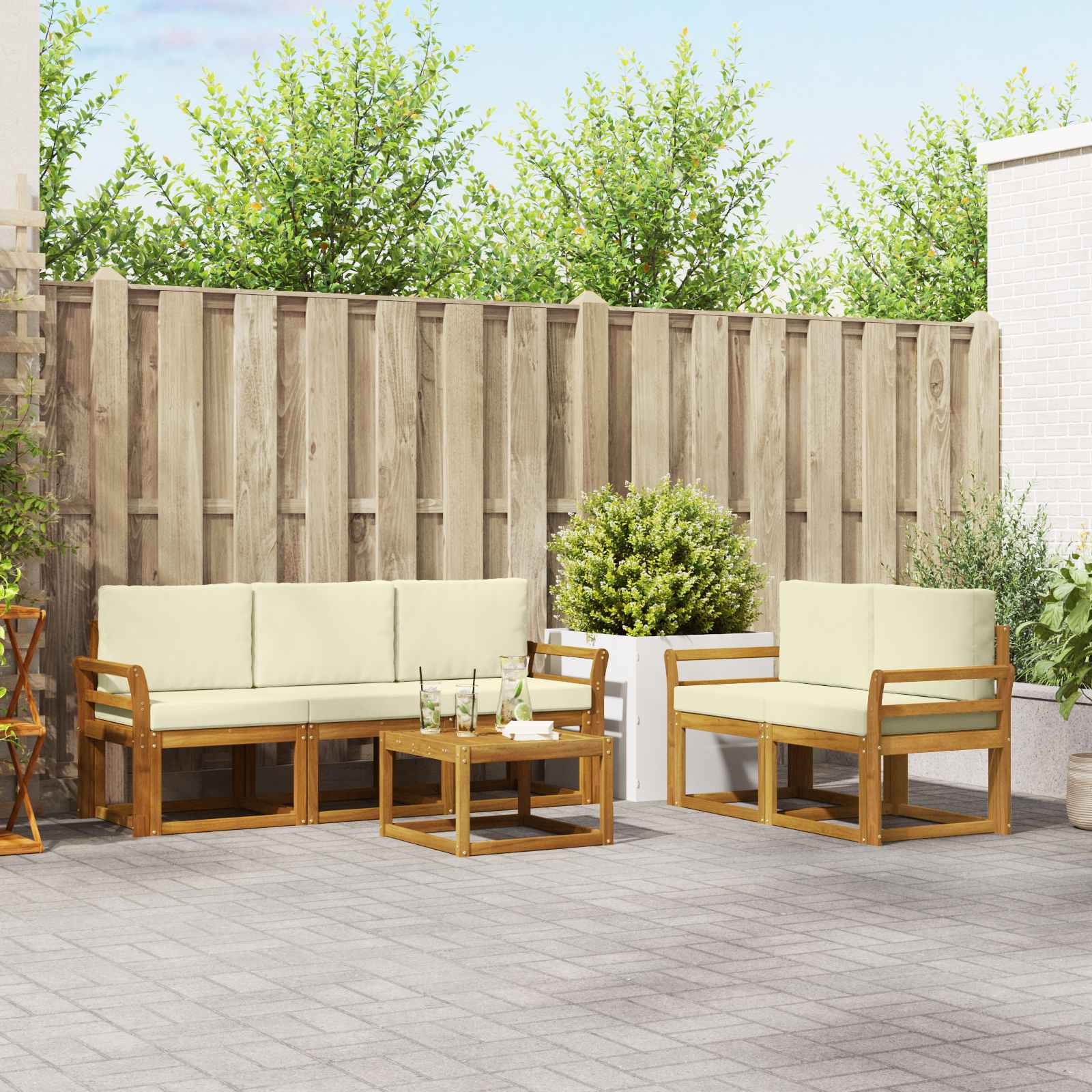 Set vanjskih sofa s jastukom 6 pcs Prirodna i krem
