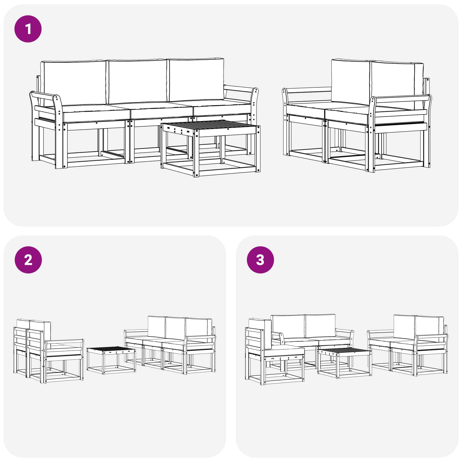 Set vanjskih sofa s jastukom 6 pcs Prirodna i svijetlo siva