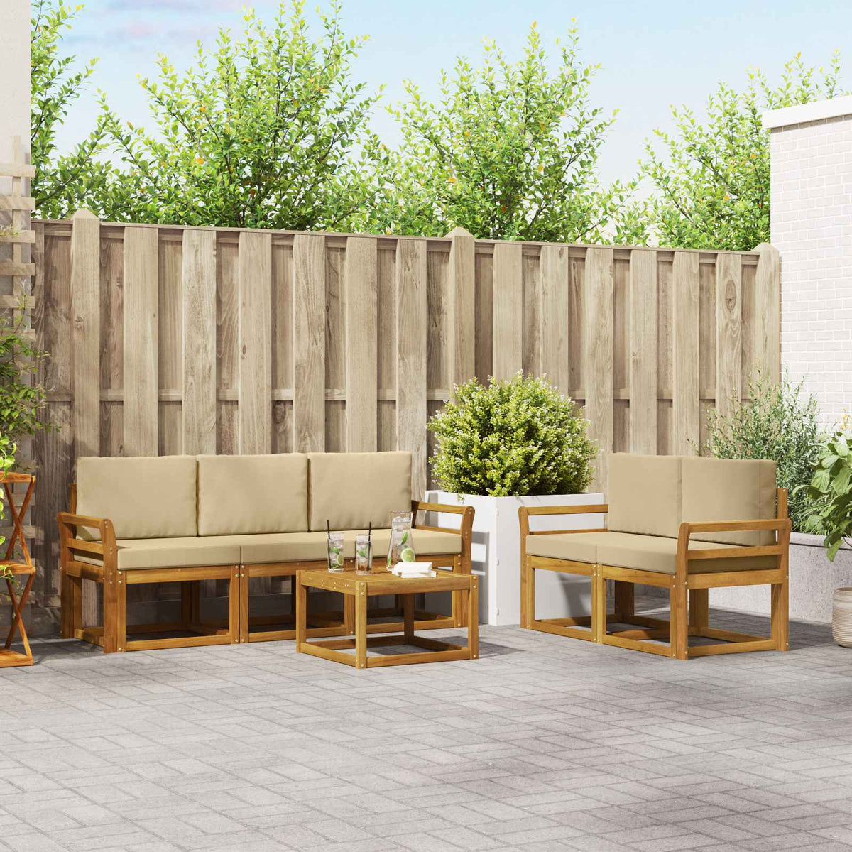 Set vanjskih sofa 6 kom. Prirodna i bež