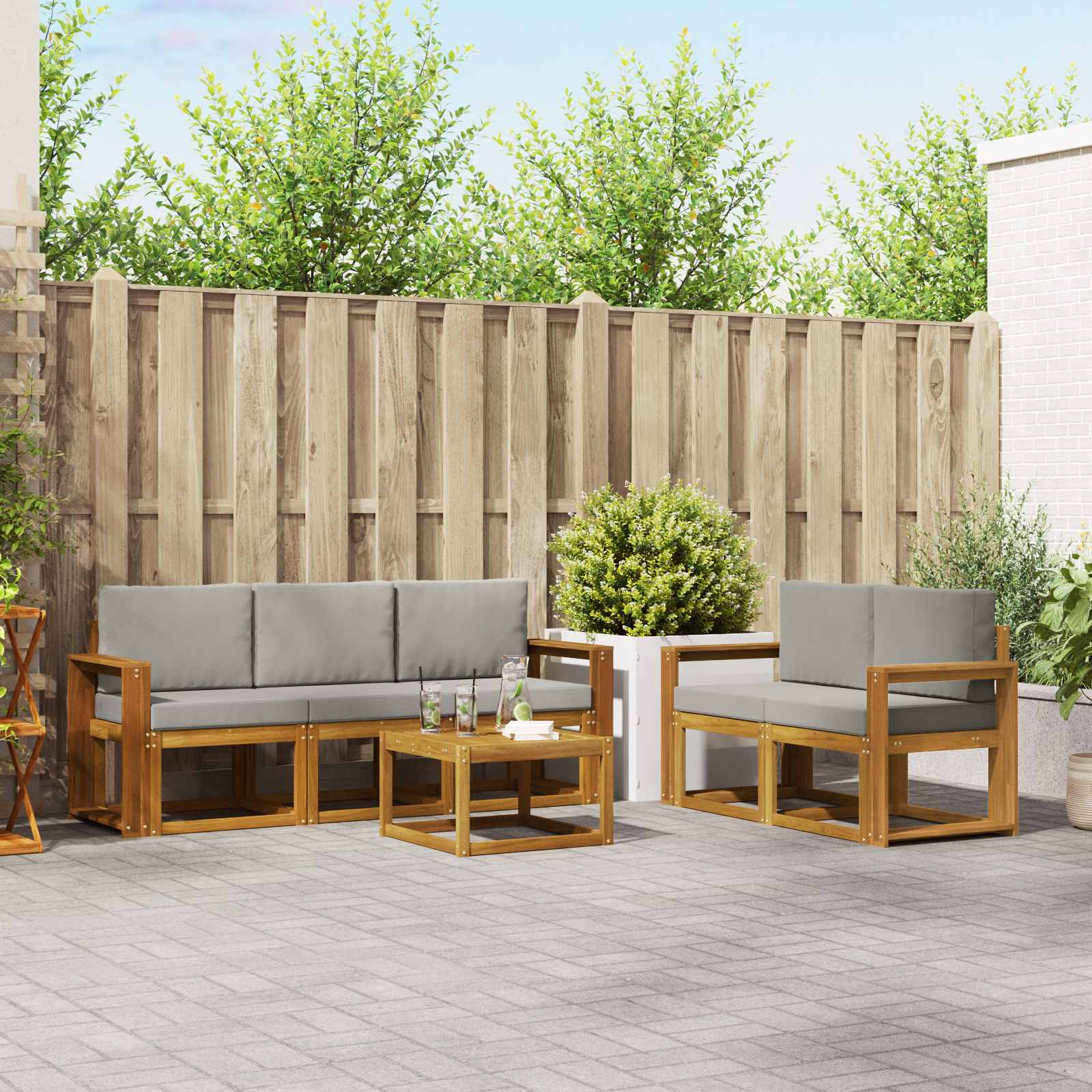 Set vanjskih sofa s jastukom 6 pcs Prirodna i svijetlo siva