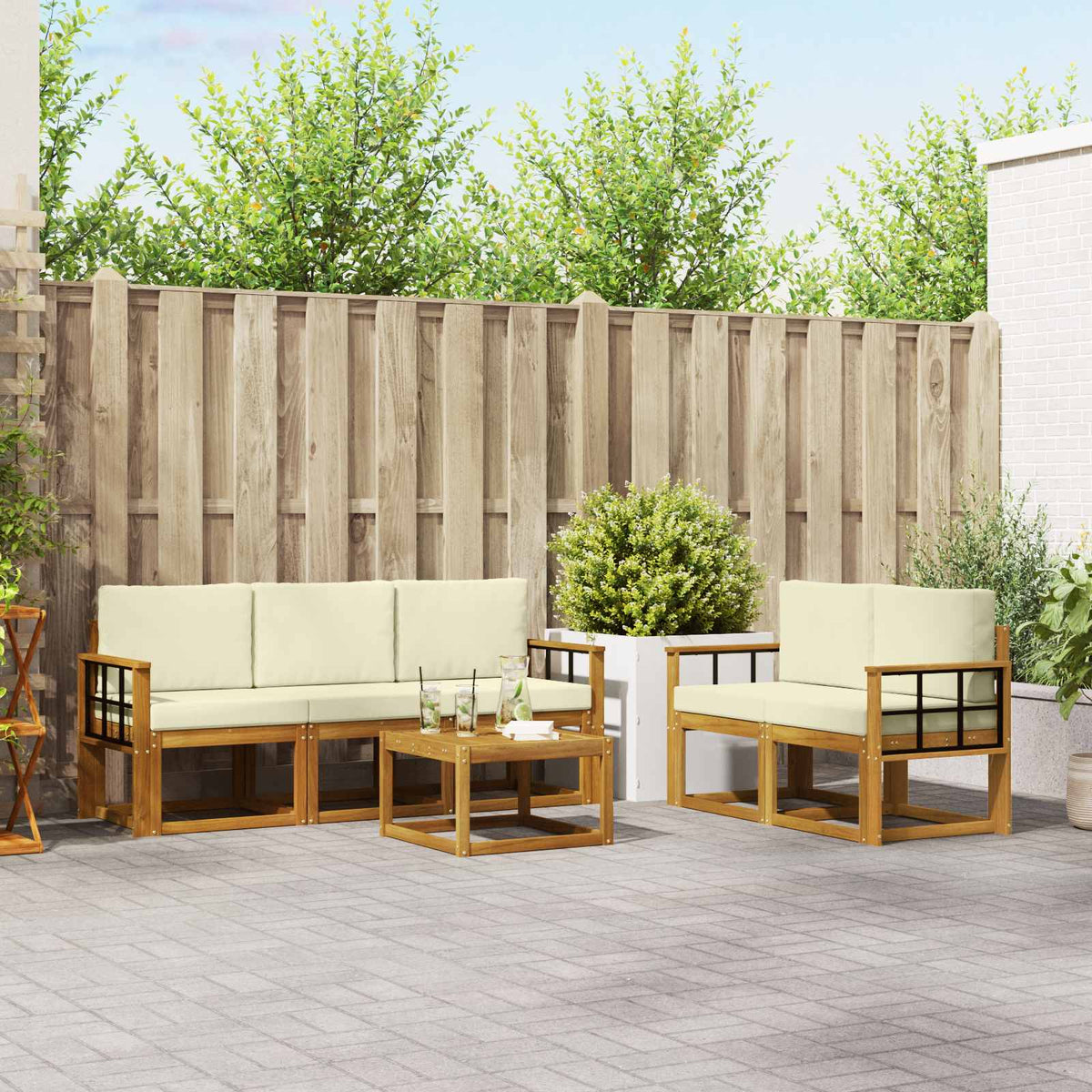 Set vanjskih sofa 6 kom. Prirodna i krem