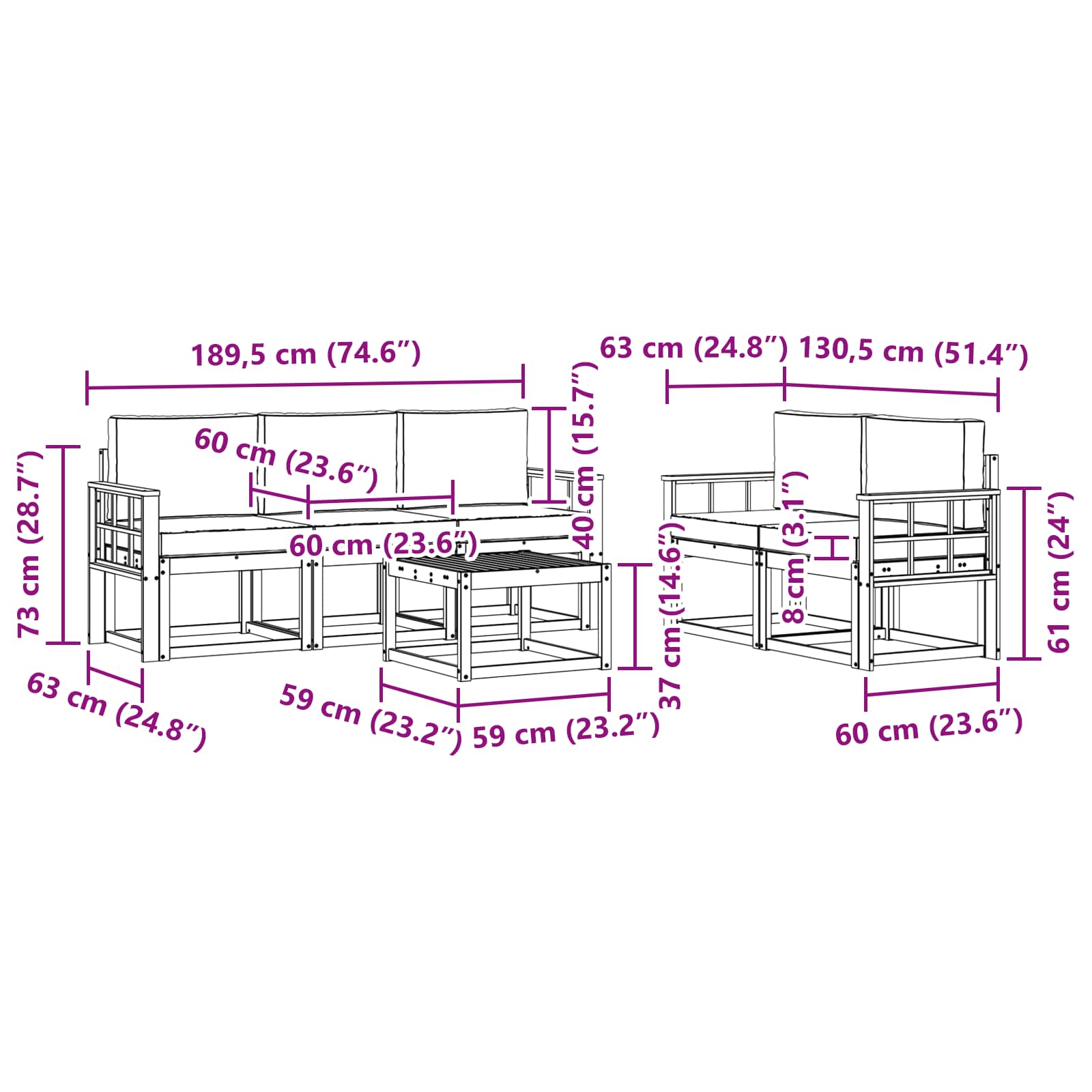 Set vanjskih sofa s jastukom 6 pcs Prirodna i krem