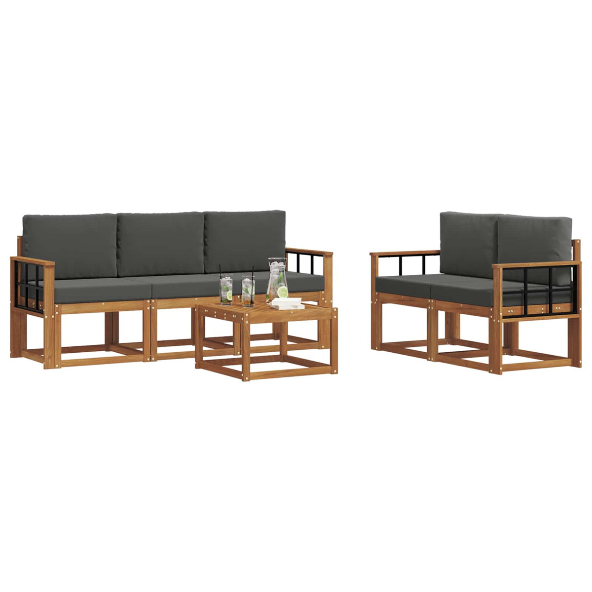 Set vanjskih sofa 6 kom. Prirodna i antracit