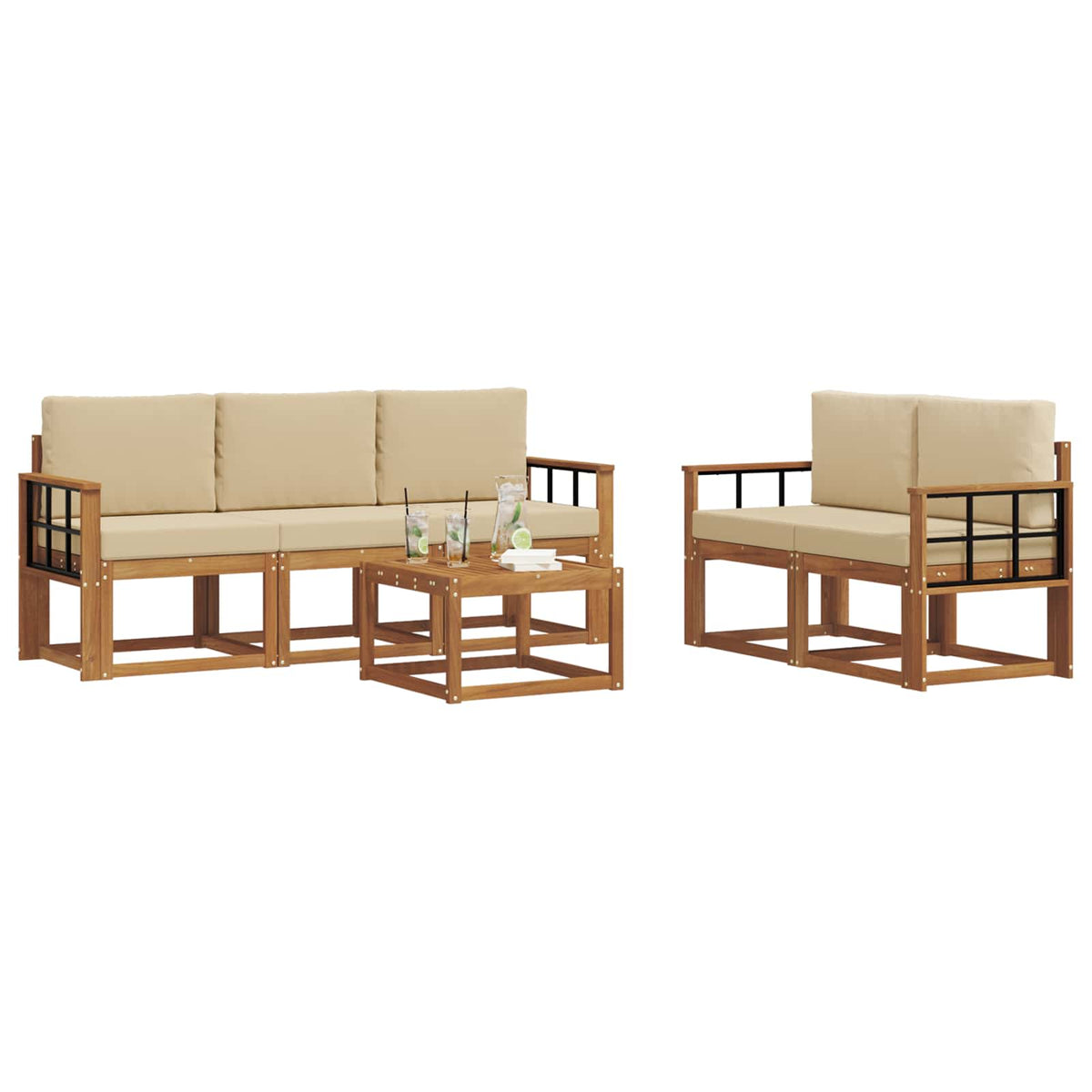 Set vanjskih sofa 6 kom. Prirodna i bež