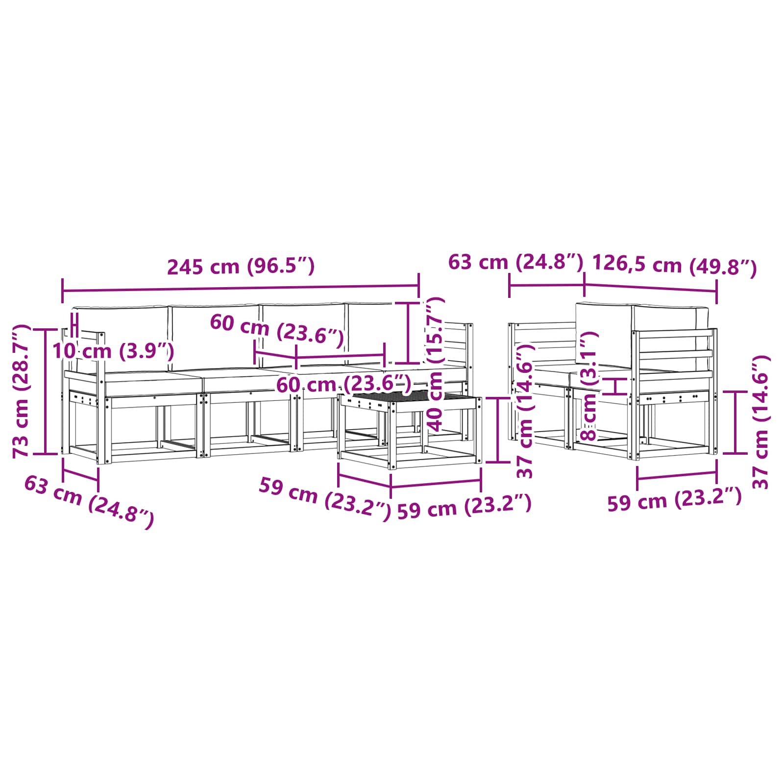 Set vanjskih sofa s jastukom 7 pcs Prirodna i antracit