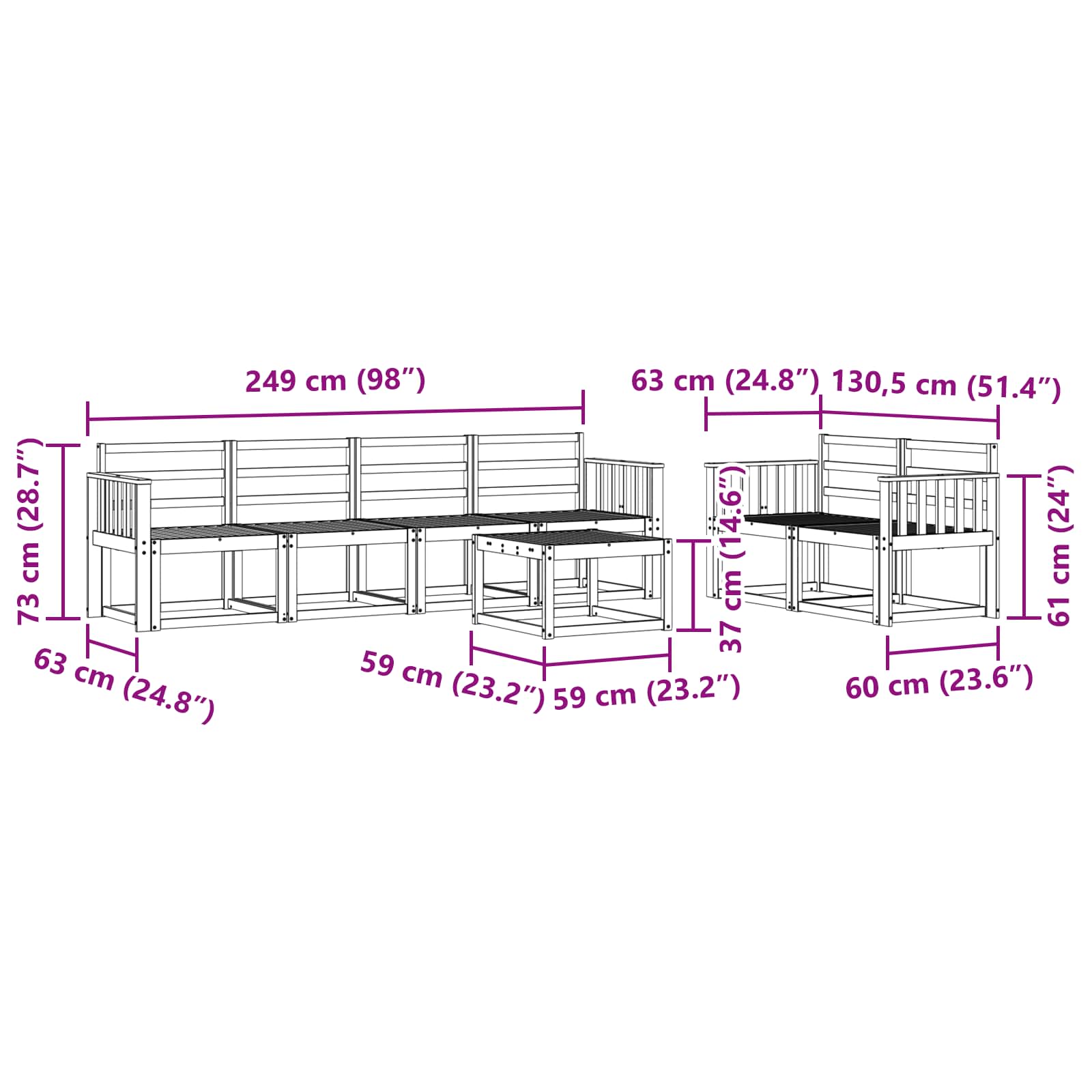 Set vanjskih sofa 7 pcs Prirodna