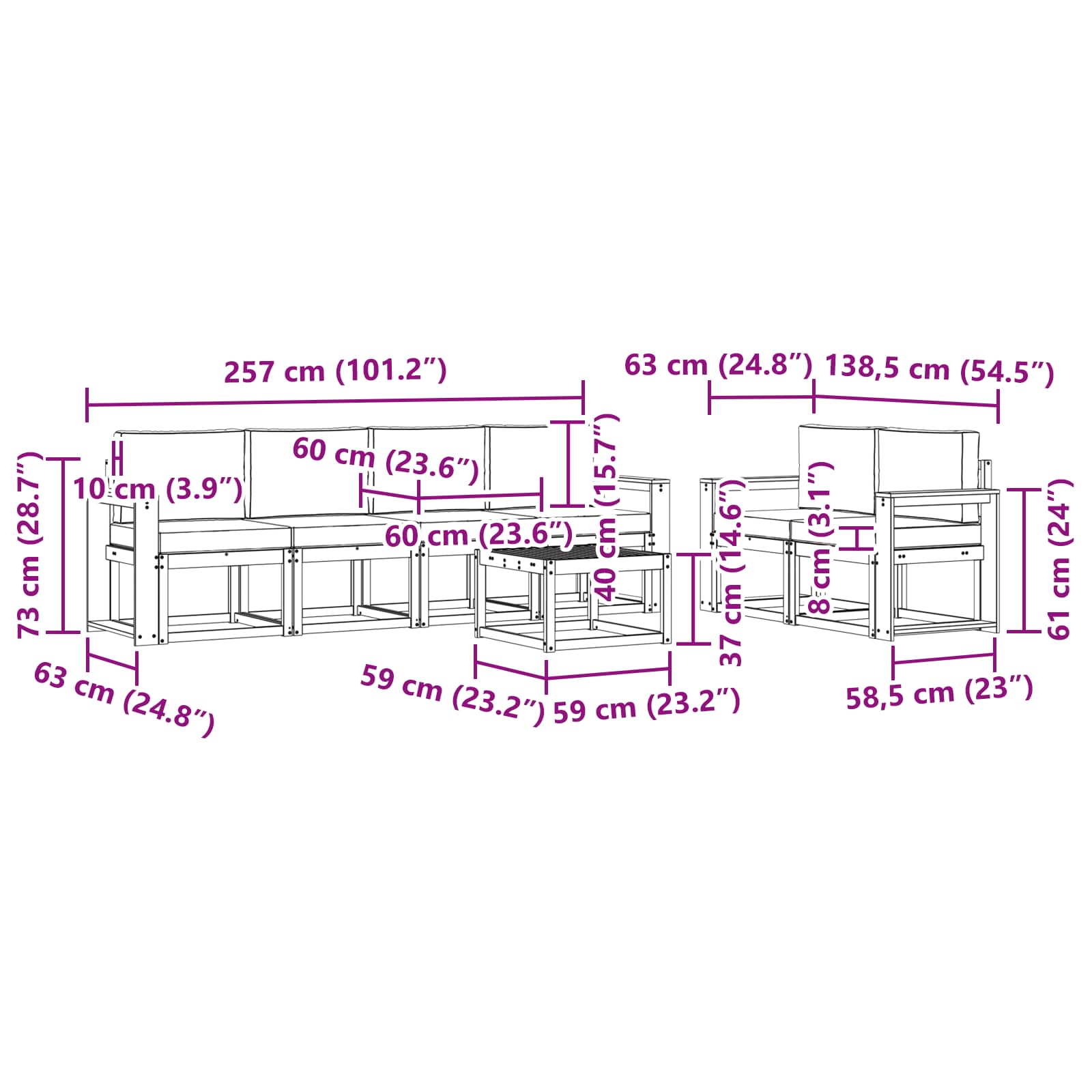 Set vanjskih sofa s jastukom 7 pcs Prirodna i krem
