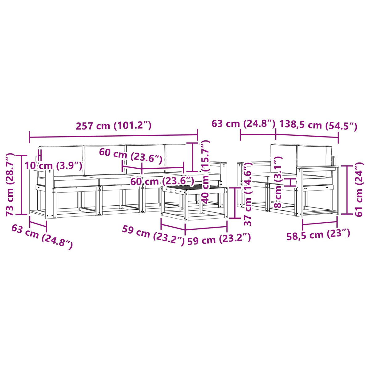 Set vanjskih sofa 7 kom. Prirodna i bež